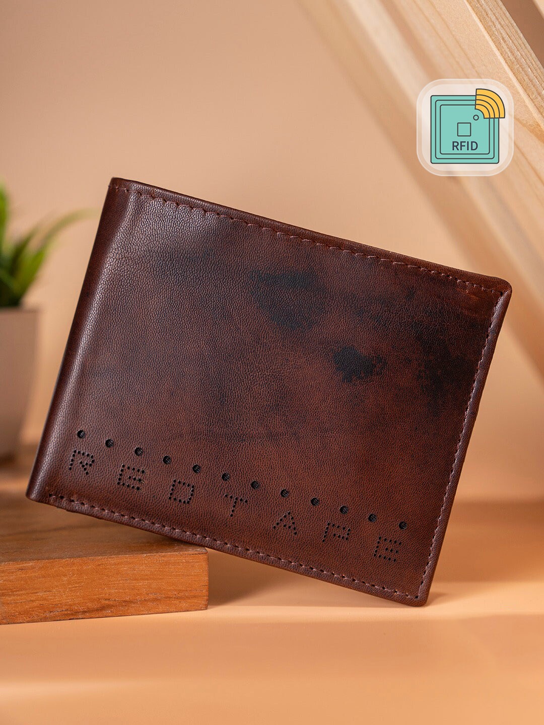 

Red Tape Men Brown Solid RFID Two Fold Wallet