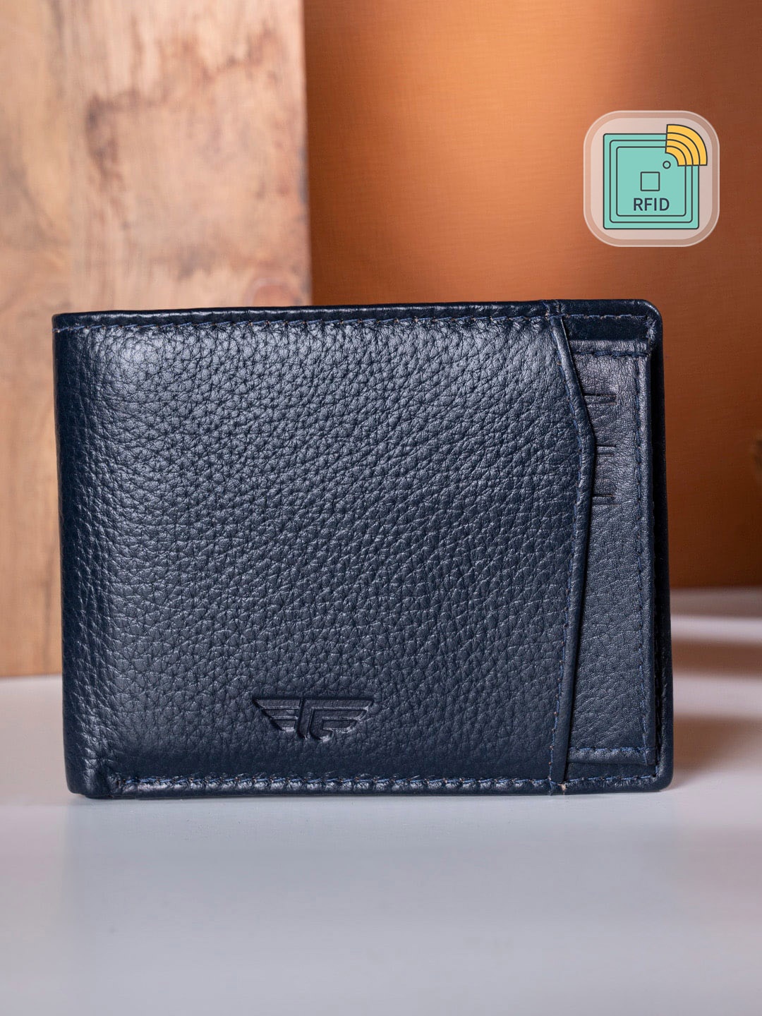 

Red Tape Men Navy Blue Textured Leather Two Fold Wallet