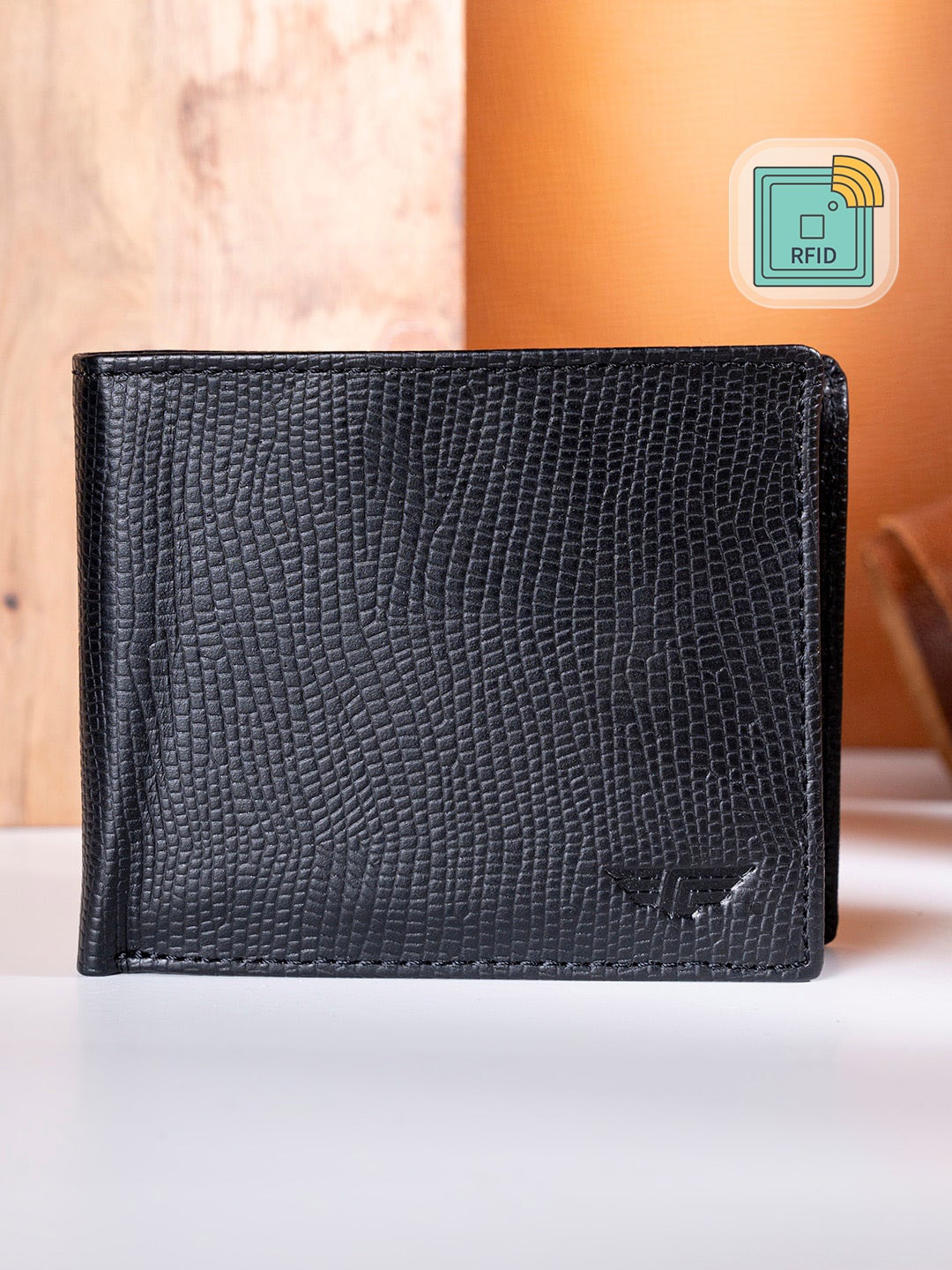 

Red Tape Men Black Textured Leather Two Fold Wallet