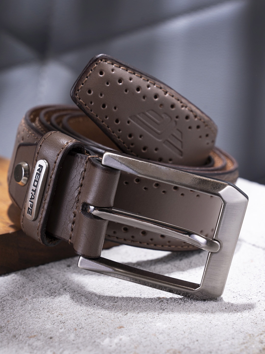 

Red Tape Men Brown Textured Leather Belt