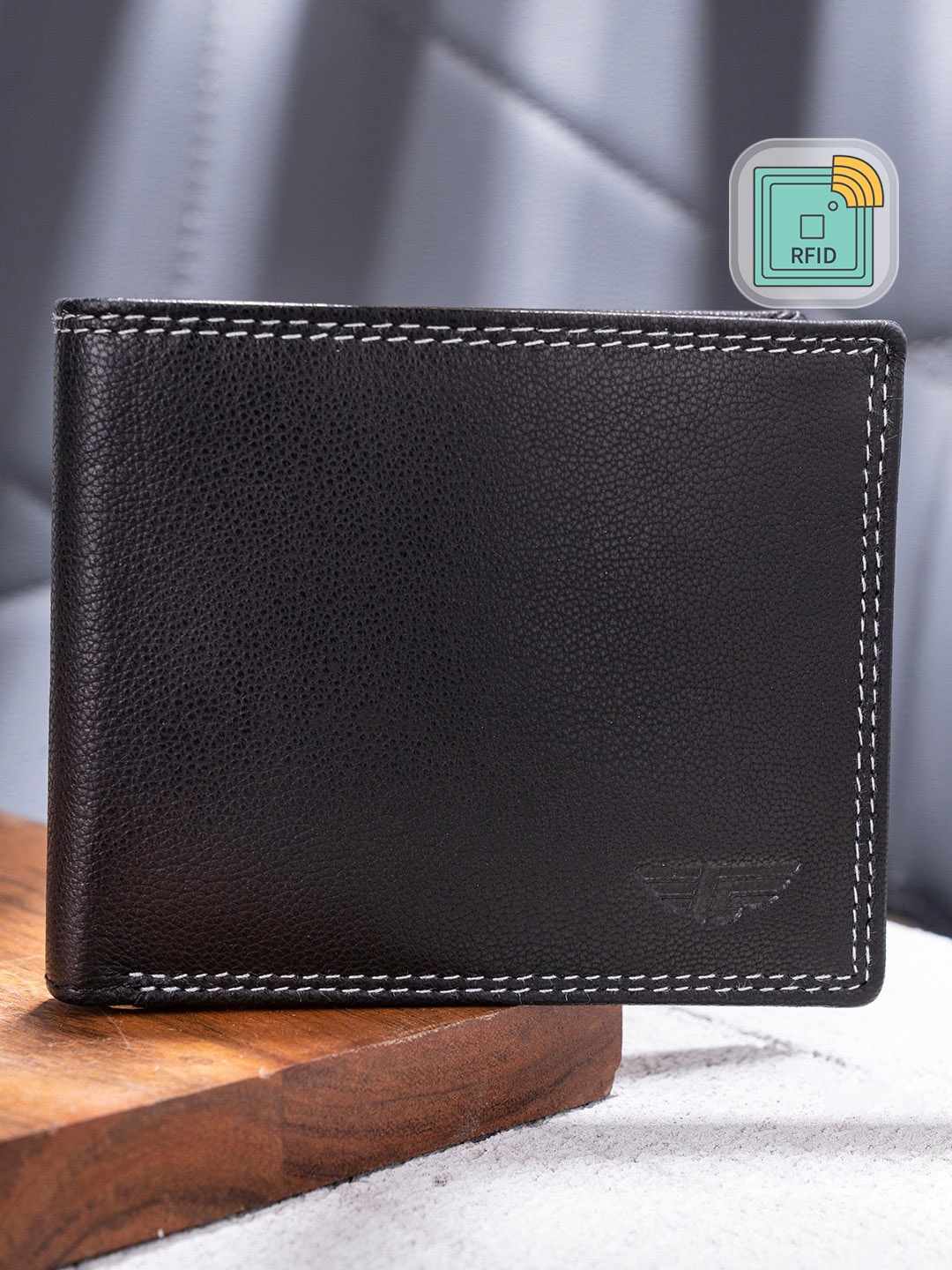 

Red Tape Men Black Textured Leather Two Fold Wallet