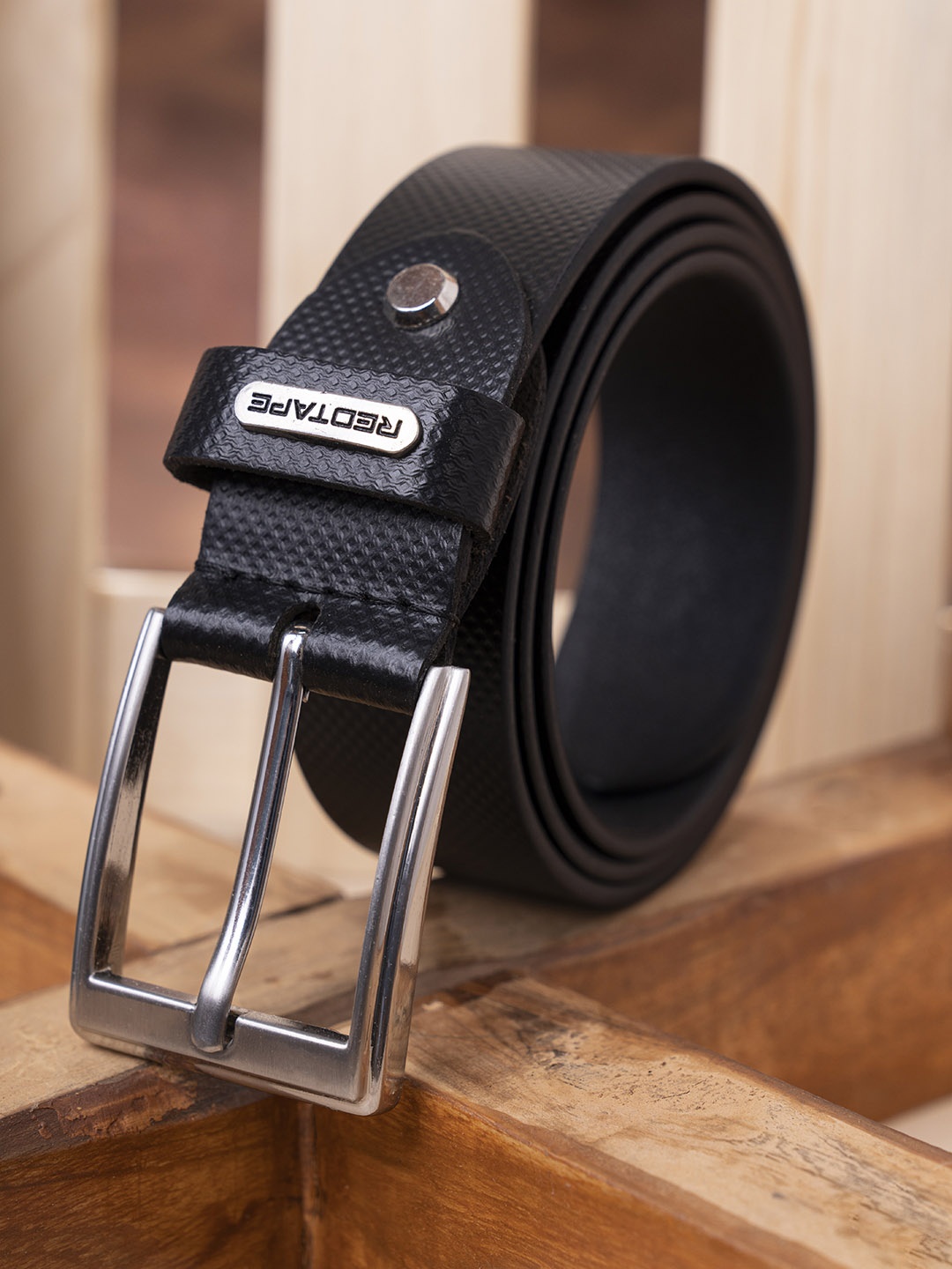 

Red Tape Men Black Textured Leather Belt