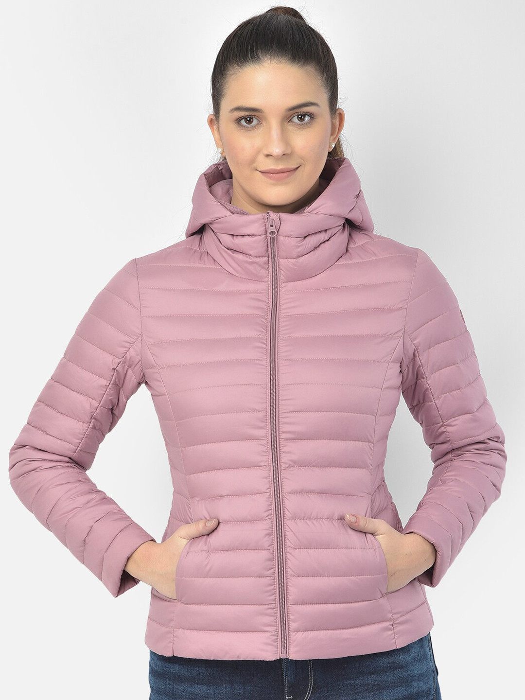 

Woods Women Purple Solid Water Resistant Hooded Puffer Jacket