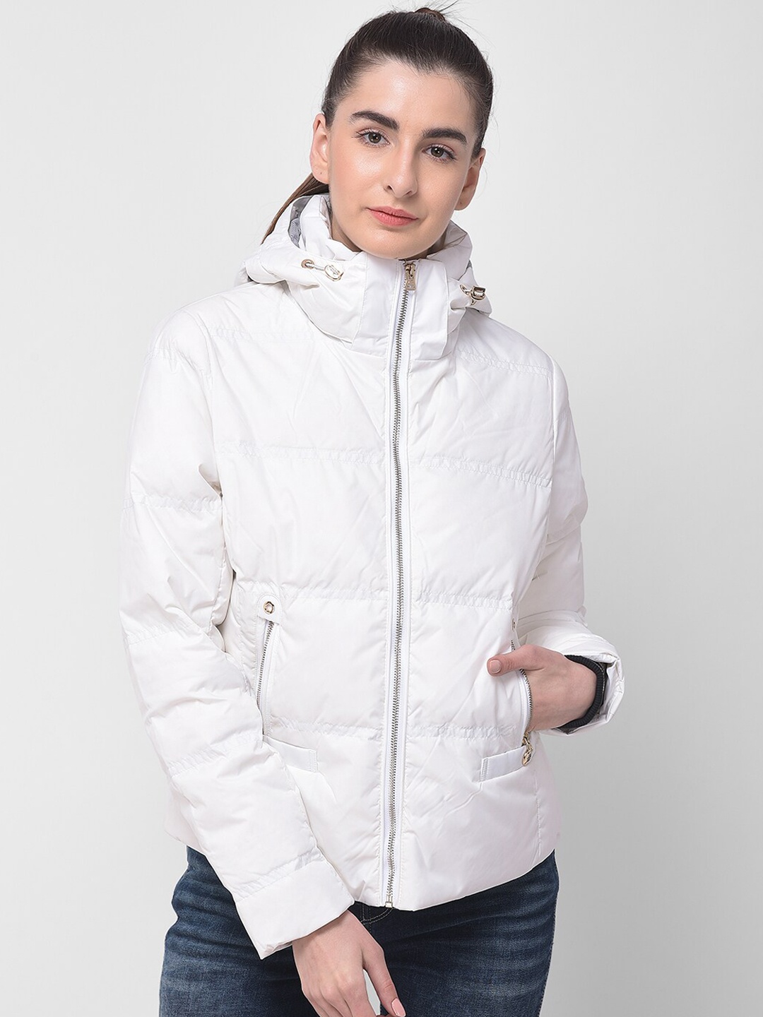 

Woods Women White Water Resistant Hooded Padded Jacket