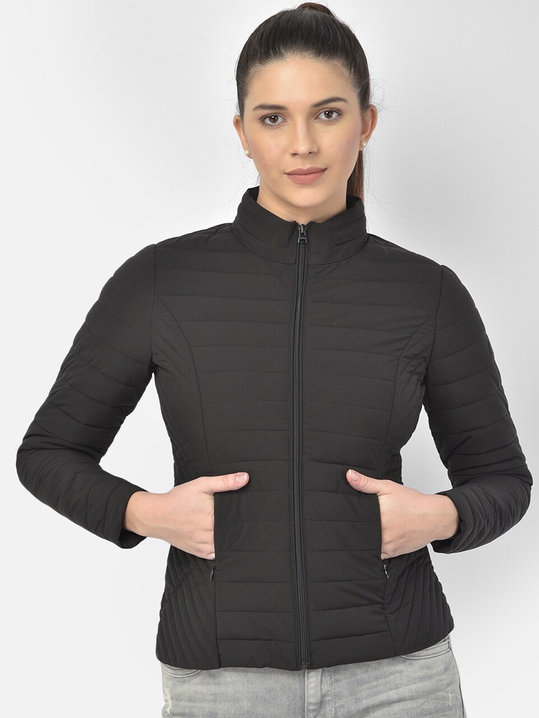 

Woods Women Black Water Resistant Bomber Jacket