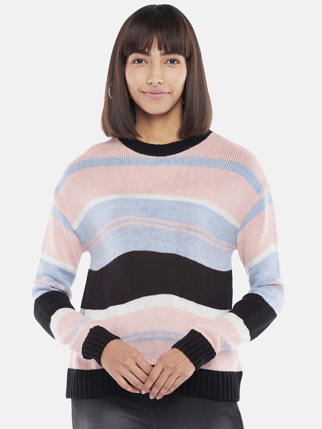 

People Women Multicoloured & Pink Colourblocked Pullover, Multi