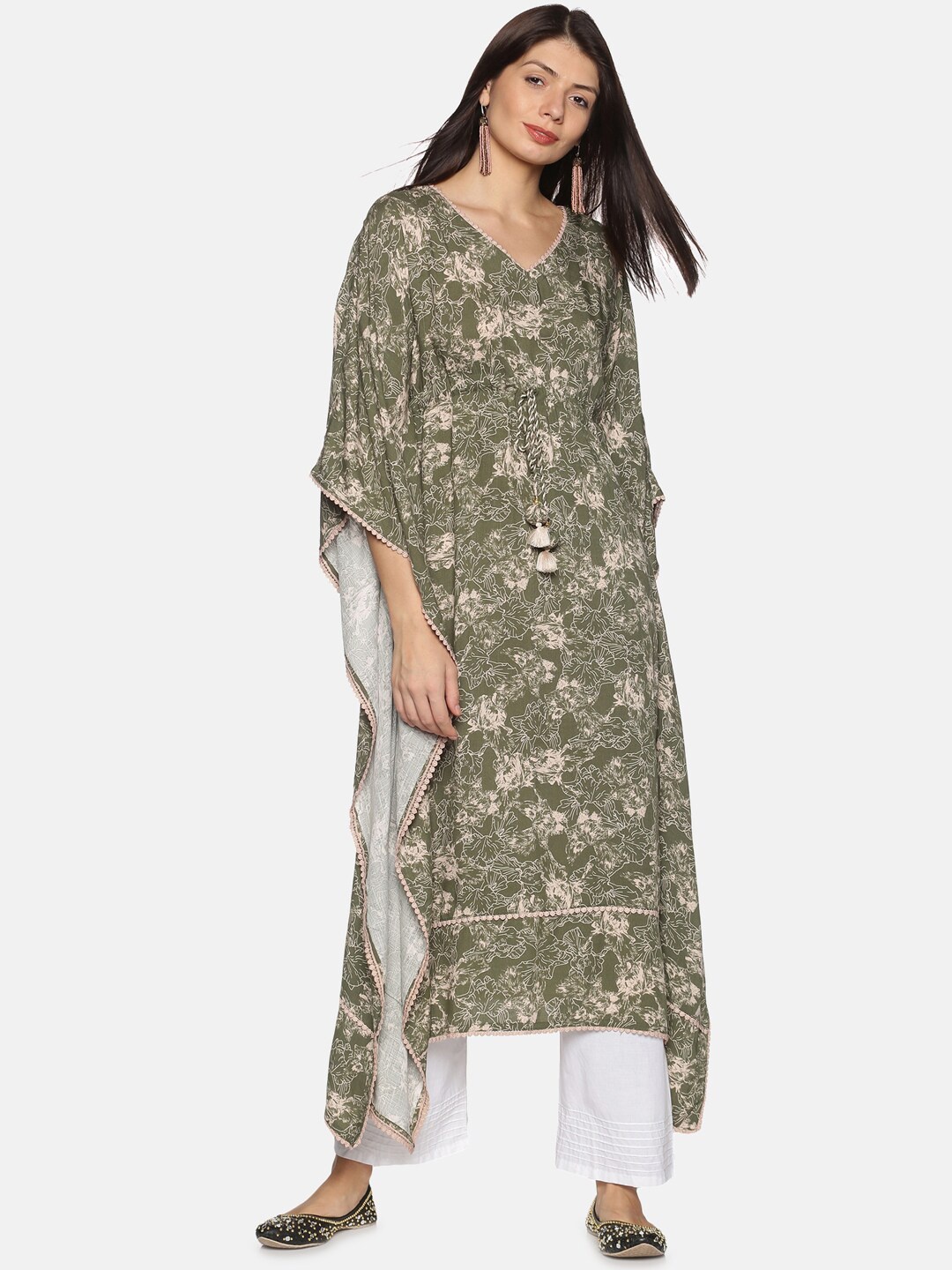 

Palakh Women Green Printed Kaftan Kurta