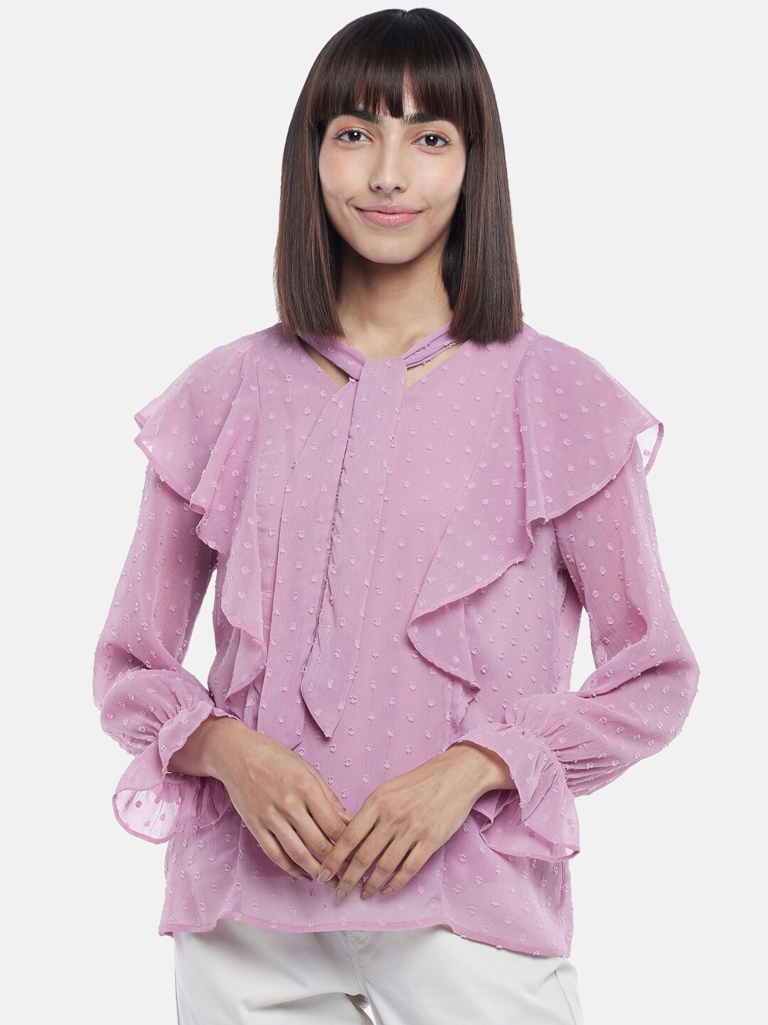 

Honey by Pantaloons Purple Dobby Ruffles Top