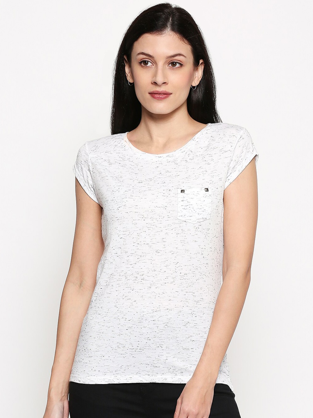 

People Off White & Grey Printed Pure Cotton Top