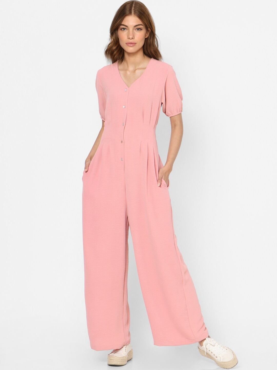 

ONLY Women Pink Solid Short Sleeves Basic Jumpsuit