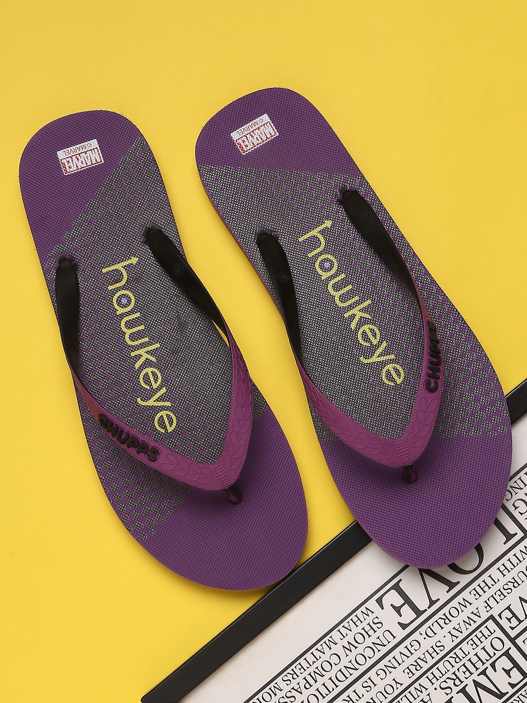 

CHUPPS Women Marvel Purple & Black Printed Natural Rubber Sustainable Thong Flip-Flops