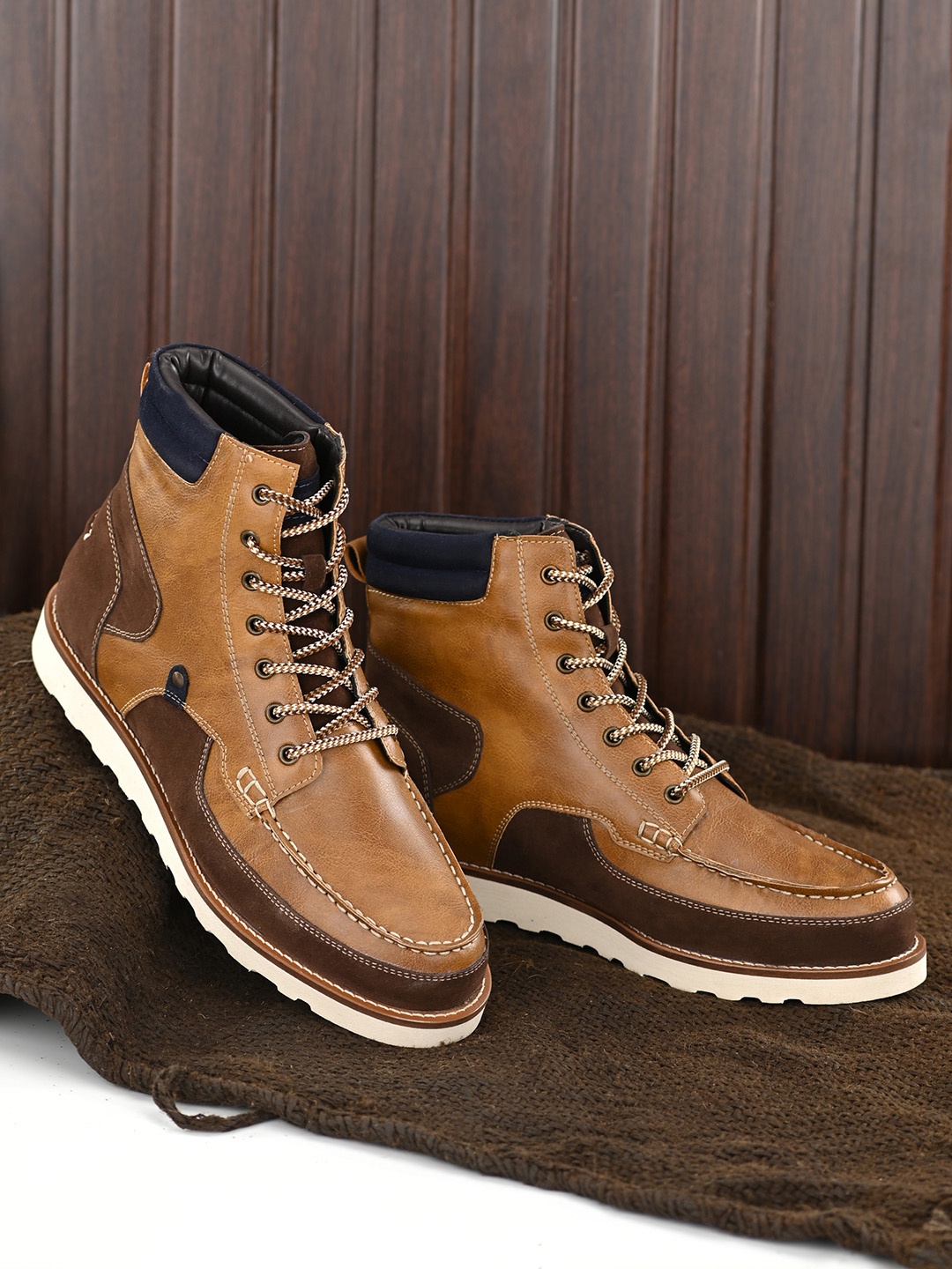 

MUZZATI Men Brown Colourblocked Flat Boots