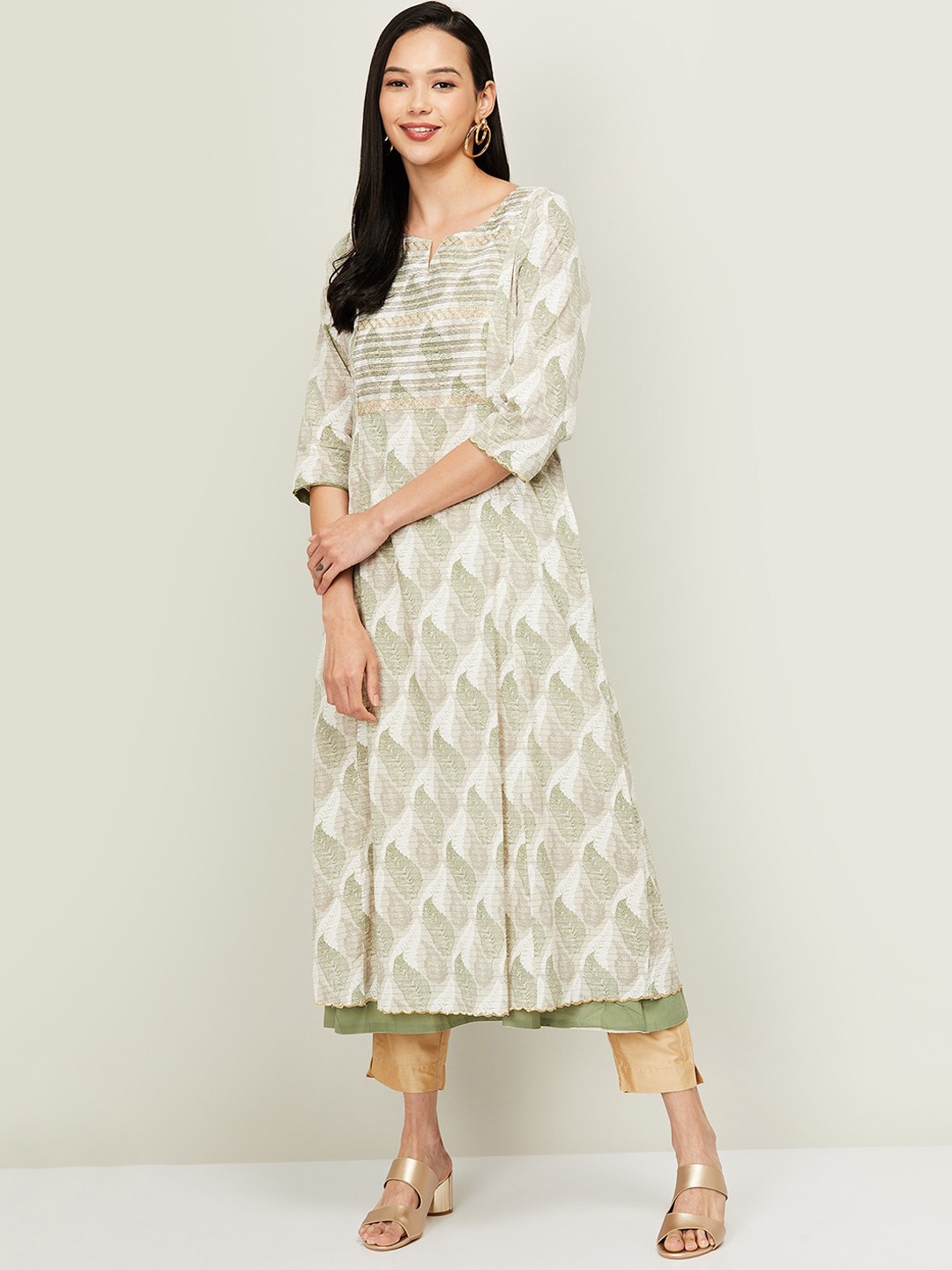 

Melange by Lifestyle Women White Printed Kurta With Embroidered Detail