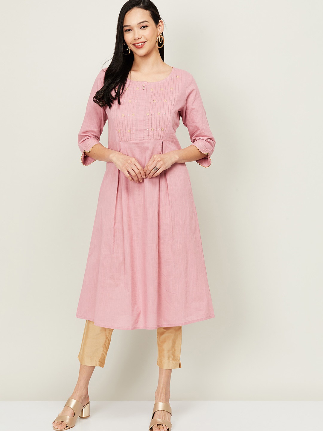 

Melange by Lifestyle Women Pink Striped Cotton Kurta