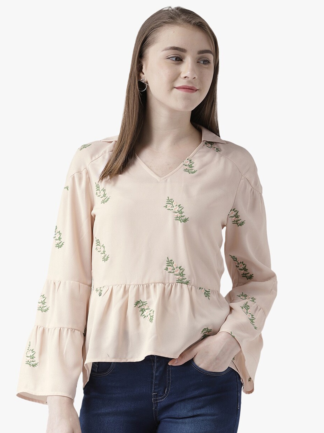 

DODO & MOA Peach-Coloured Floral Print Top