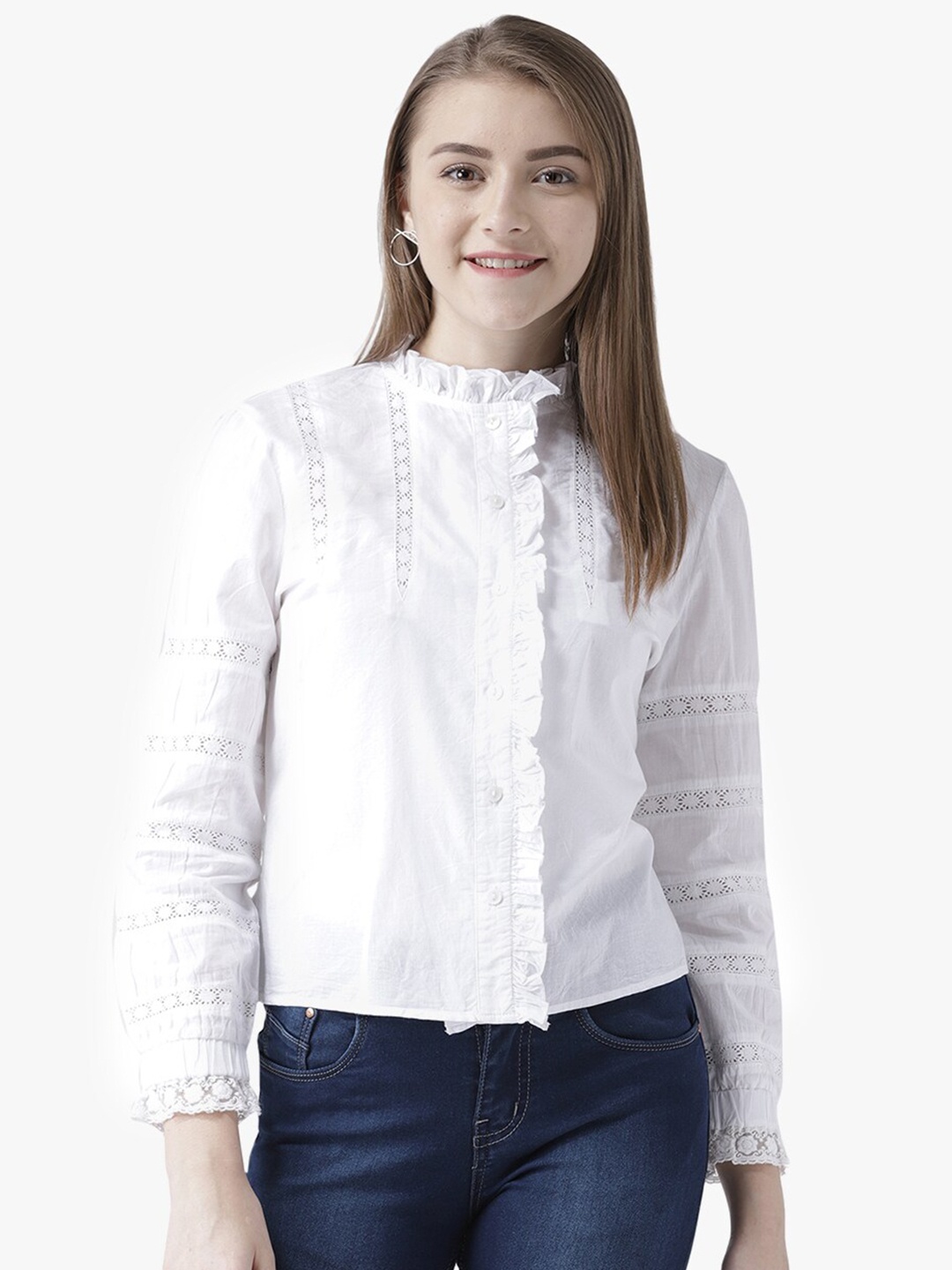 

DODO & MOA White Self Design Pure Cotton Regular Top