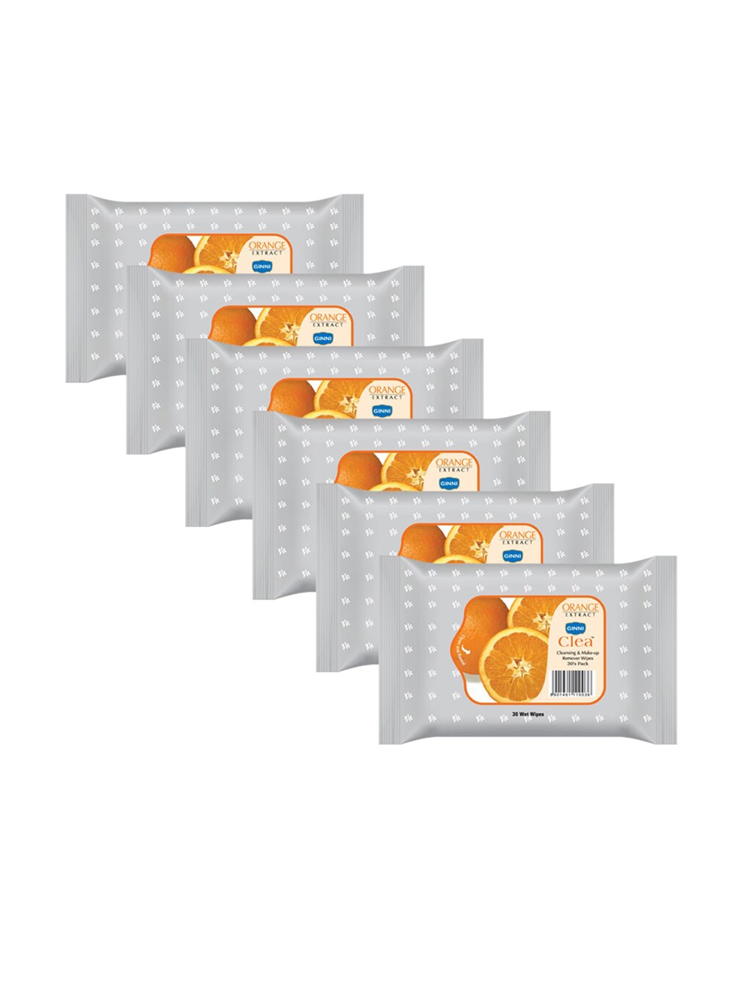 

Ginni Set of 6 Orange Cleansing & Makeup Remover Wet Wipes - 30 Wipes Per Pack, White