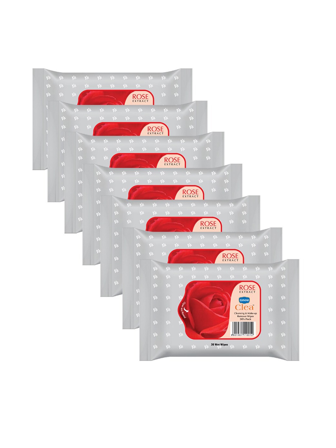 

Ginni Set of 7 Rose Cleansing & Makeup Remover Wet Wipes - 30 Wipes Per Pack, White