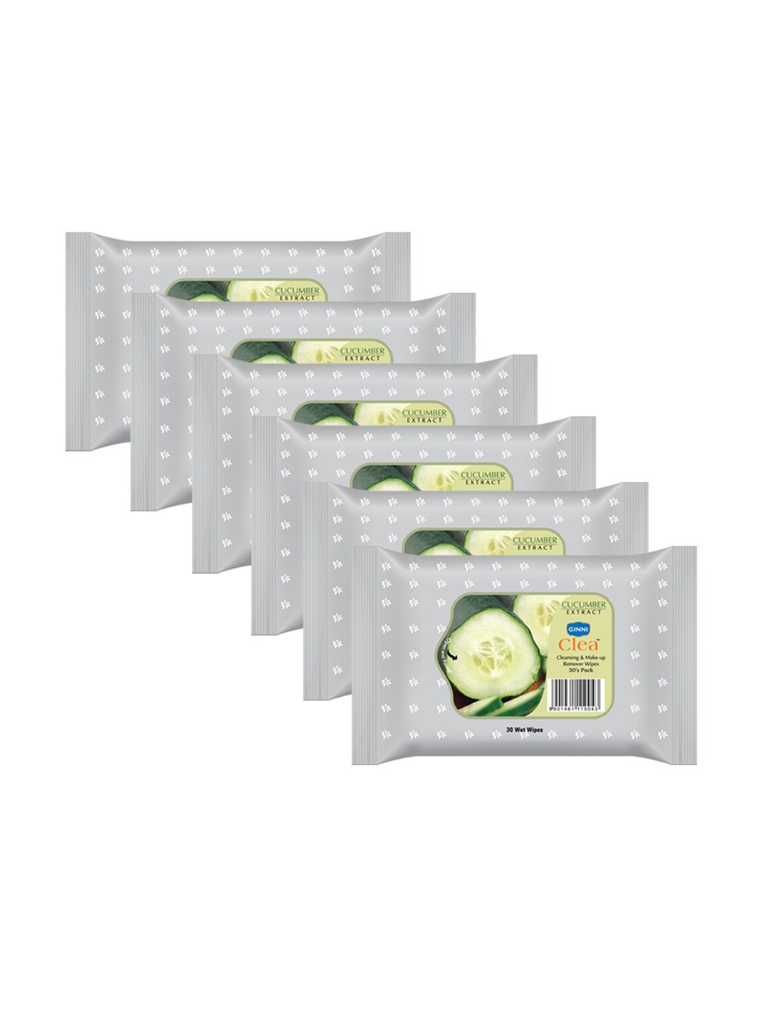 

Ginni Set of 6 Cucumber Cleansing & Makeup Remover Wet Wipes - 30 Wipes Per Pack, White