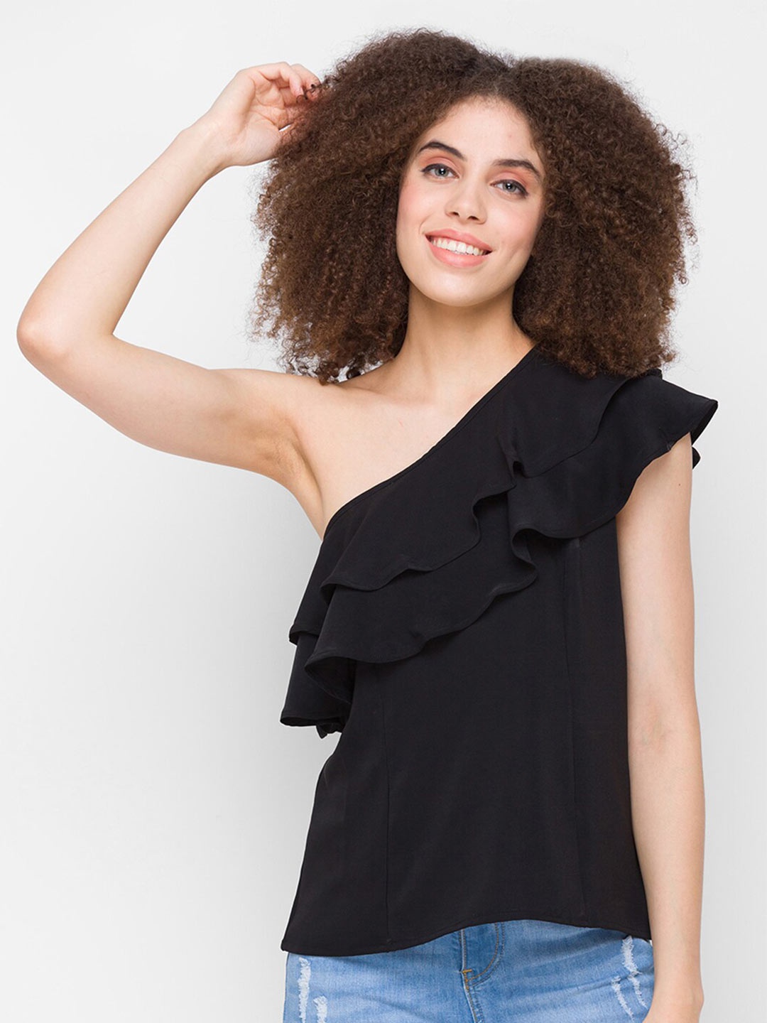 

Globus Black One Shoulder Layered Top