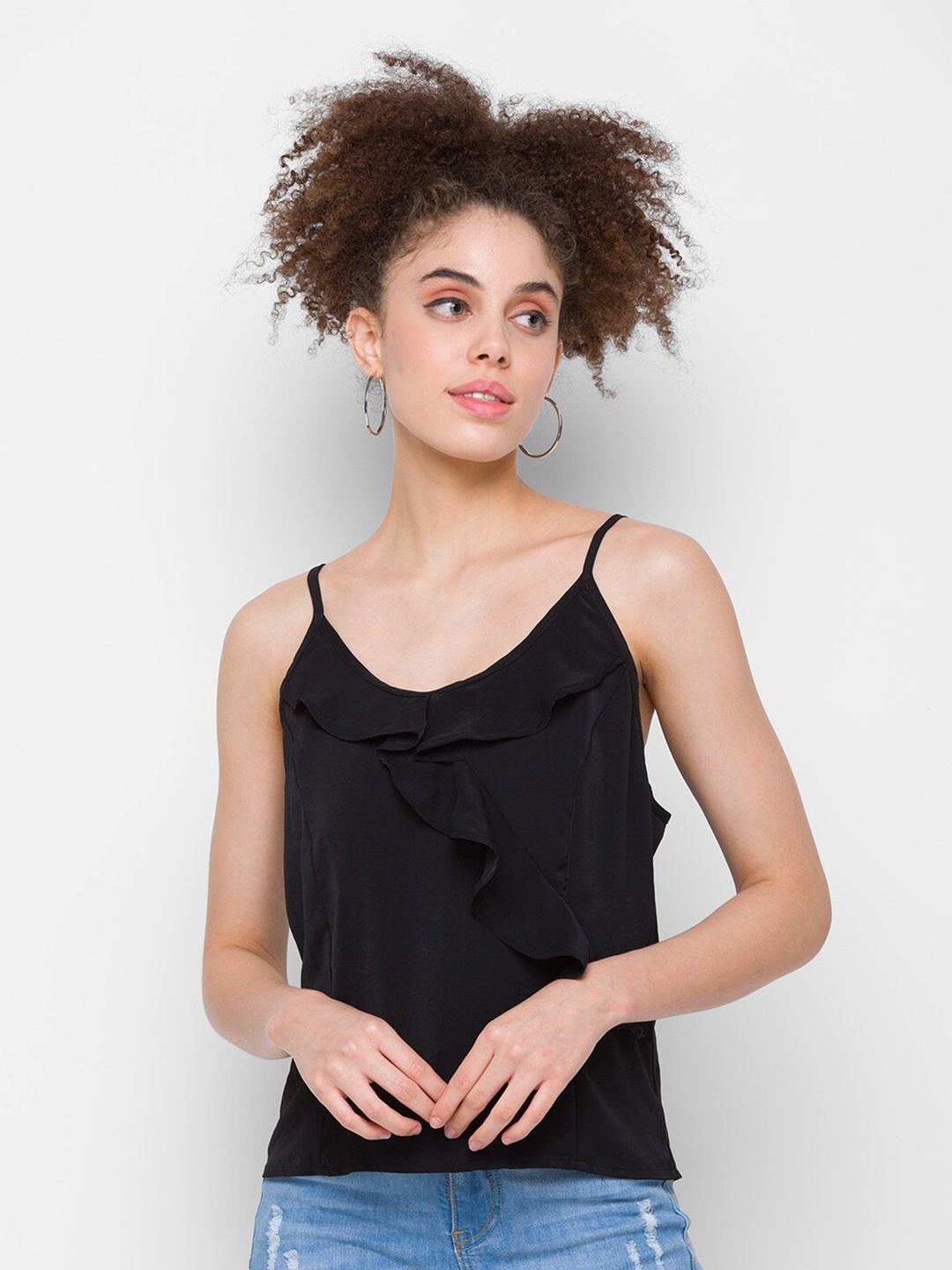 

Globus Black Solid Strappy Top