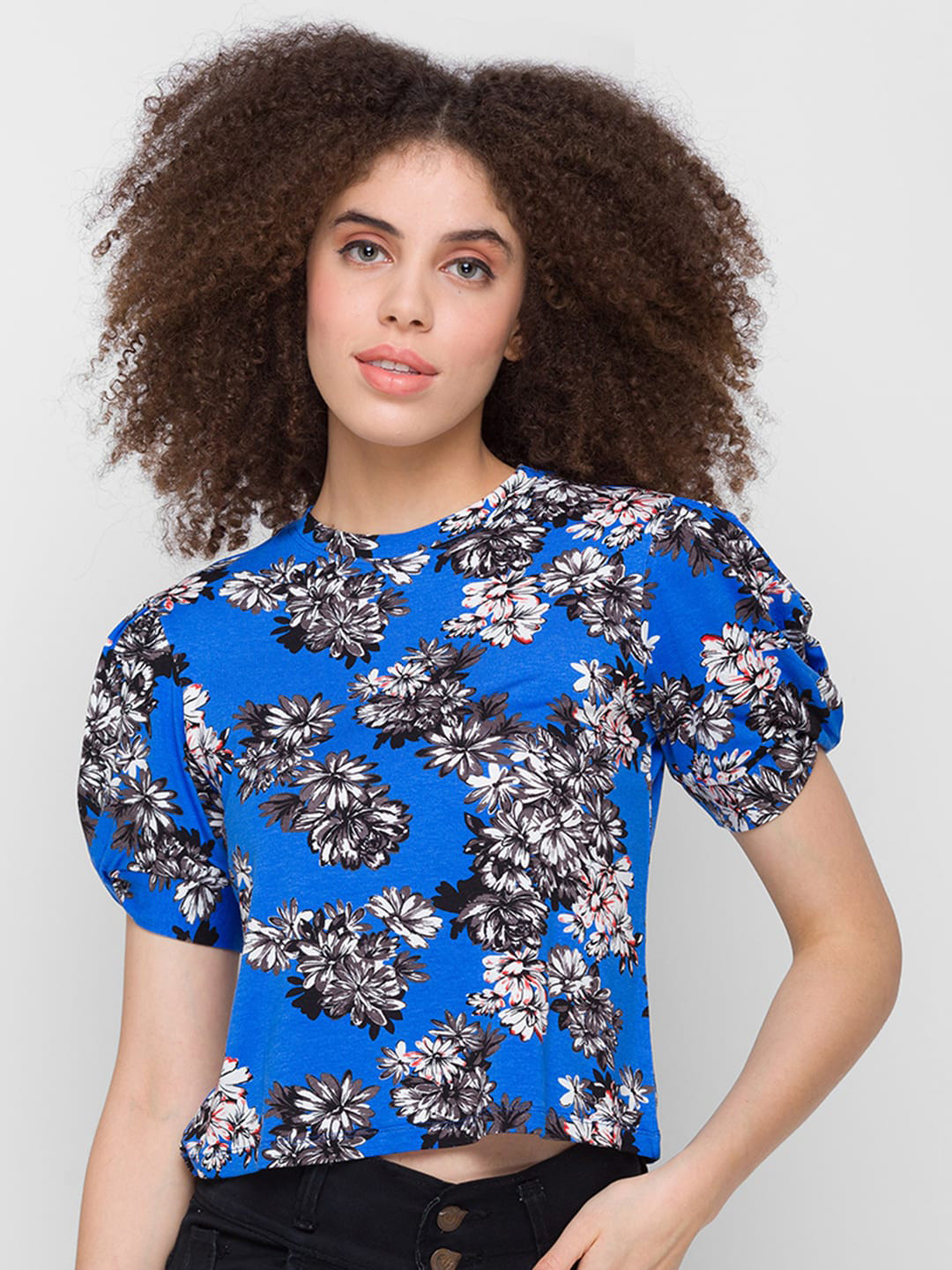 

Globus Blue & Black Floral Print Top