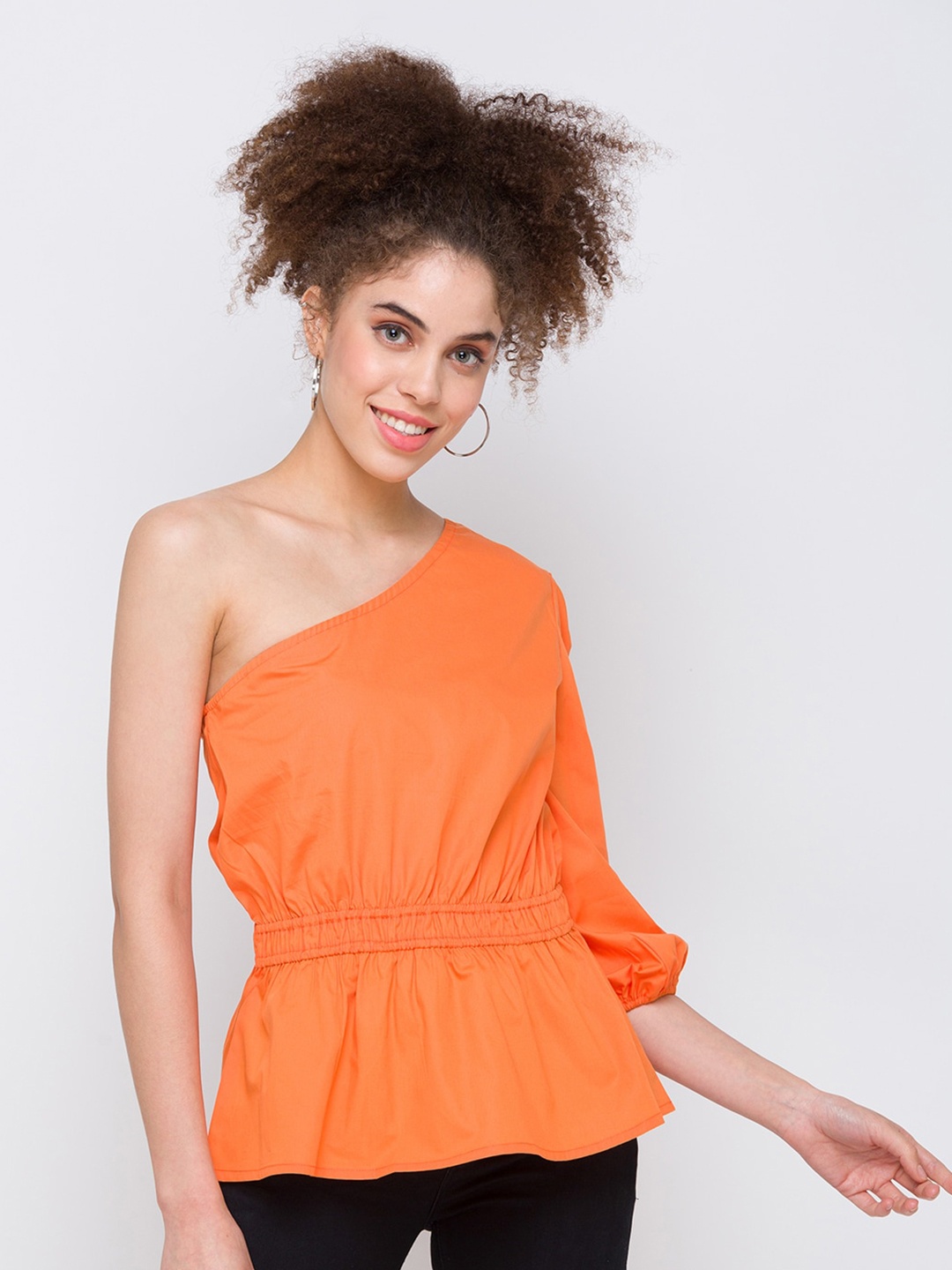 

Globus Orange One Shoulder Cinched Waist Top