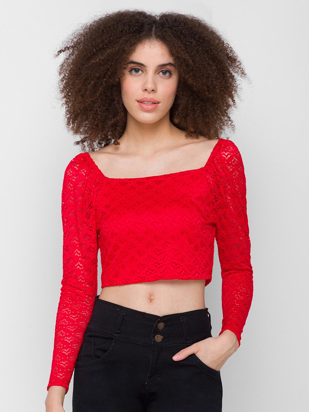 

Globus Red Lace Crop Top
