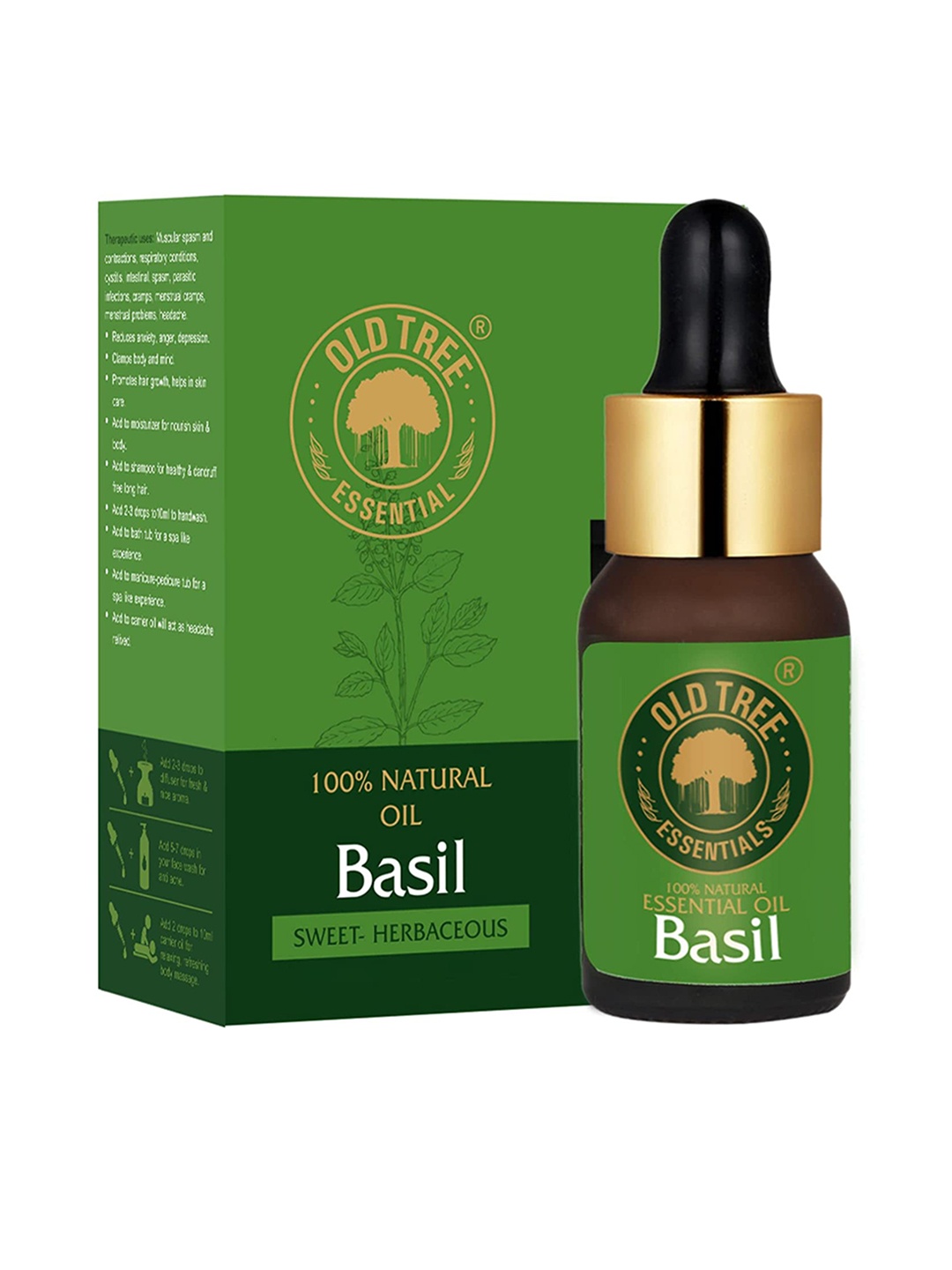 

OLD TREE Basil Essential Oil for Skin & Hair Care - 15 ml, Green