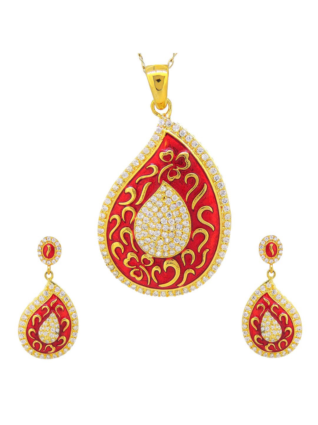 

Tistabene Red & Gold-Toned Traditional Enameled Designer Pendant Set