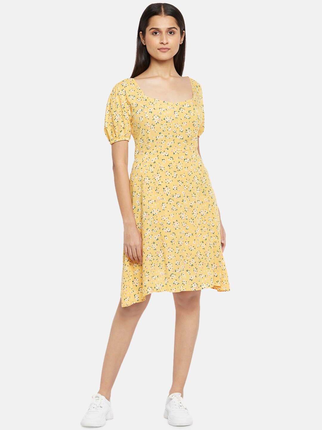

People Yellow Floral A-Line Dress