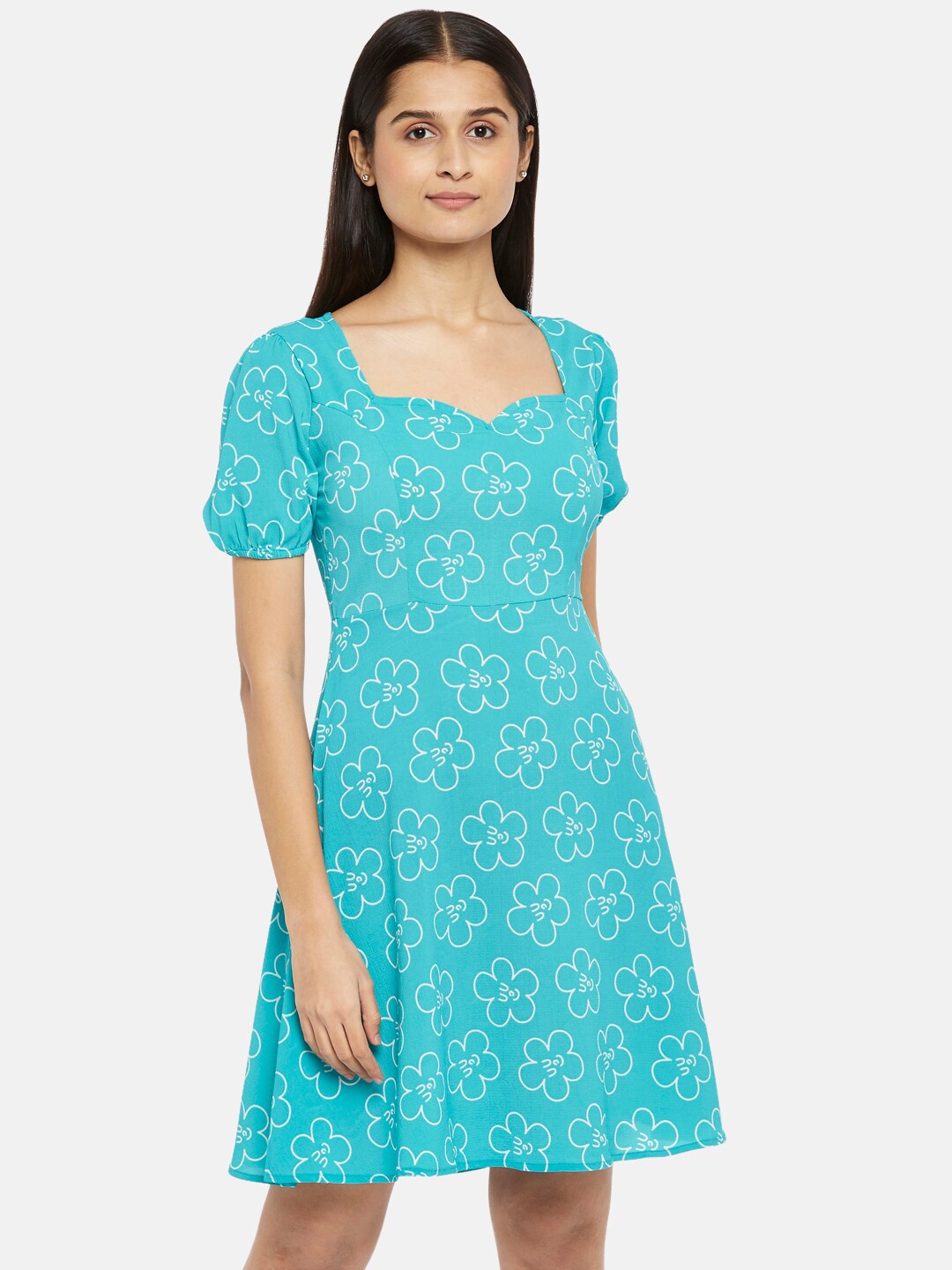 

People Women Blue & White Floral Printed Dress