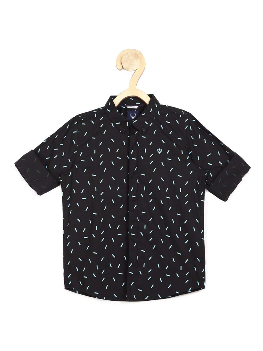 

Allen Solly Junior Boys Black Slim Fit Printed Pure Cotton Casual Shirt