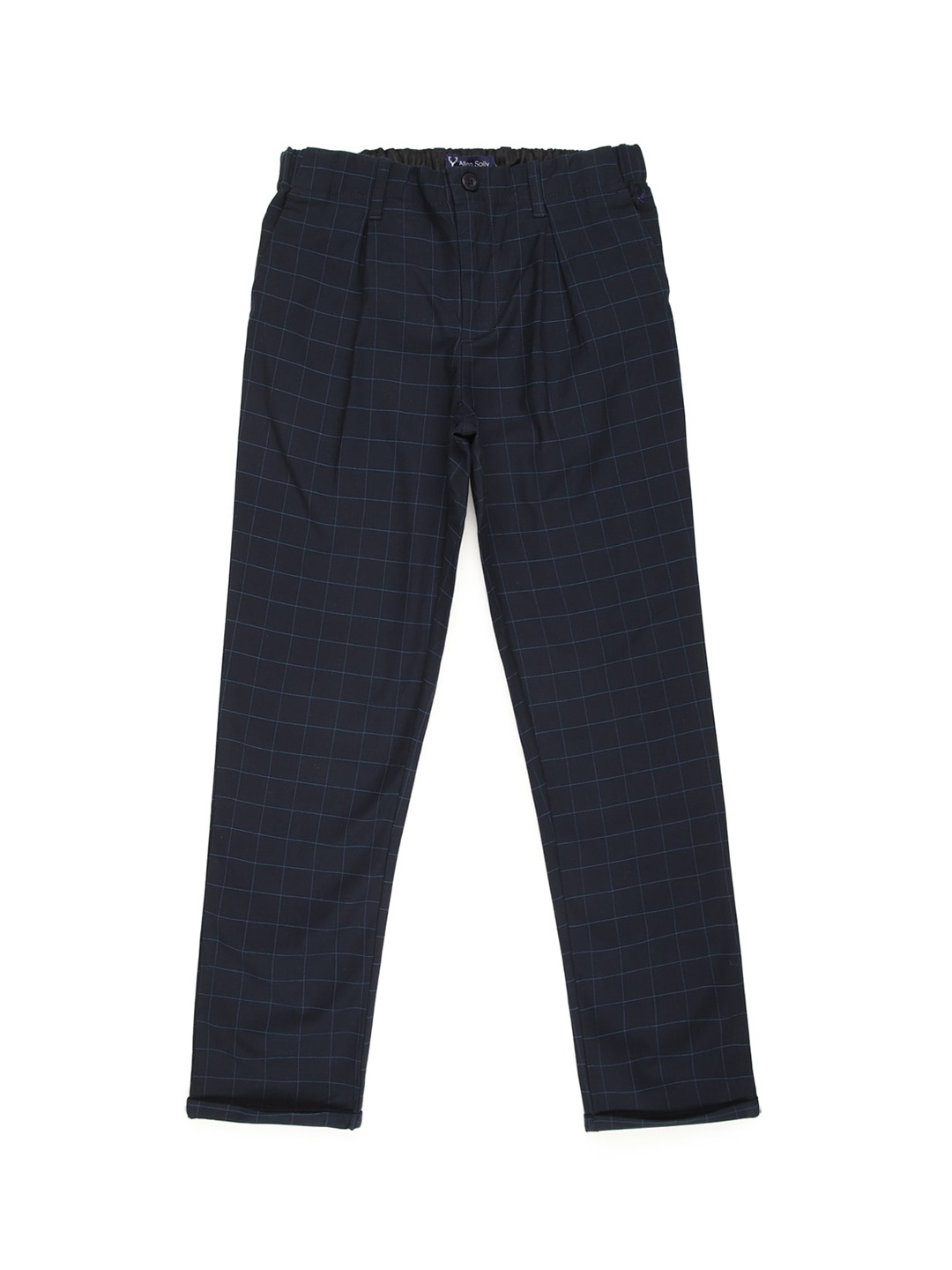 

Allen Solly Junior Boys Navy Blue Checked Slim Fit Pleated Trousers