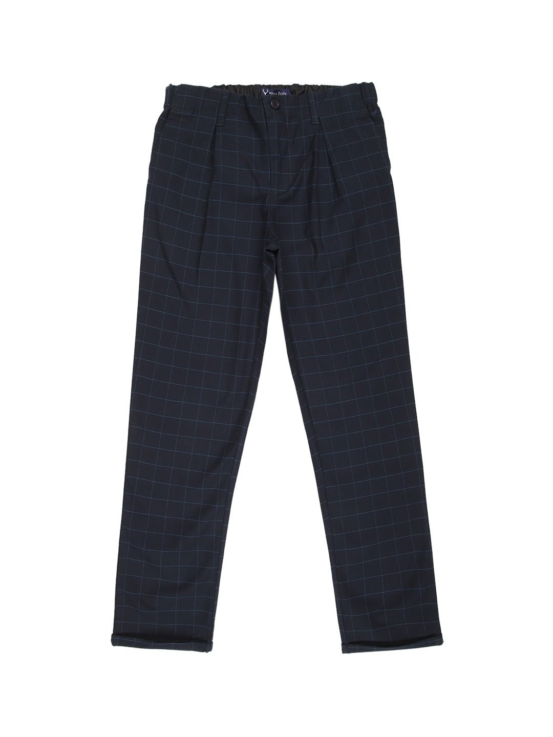 

Allen Solly Junior Boys Navy Blue Checked Slim Fit Pleated Trousers