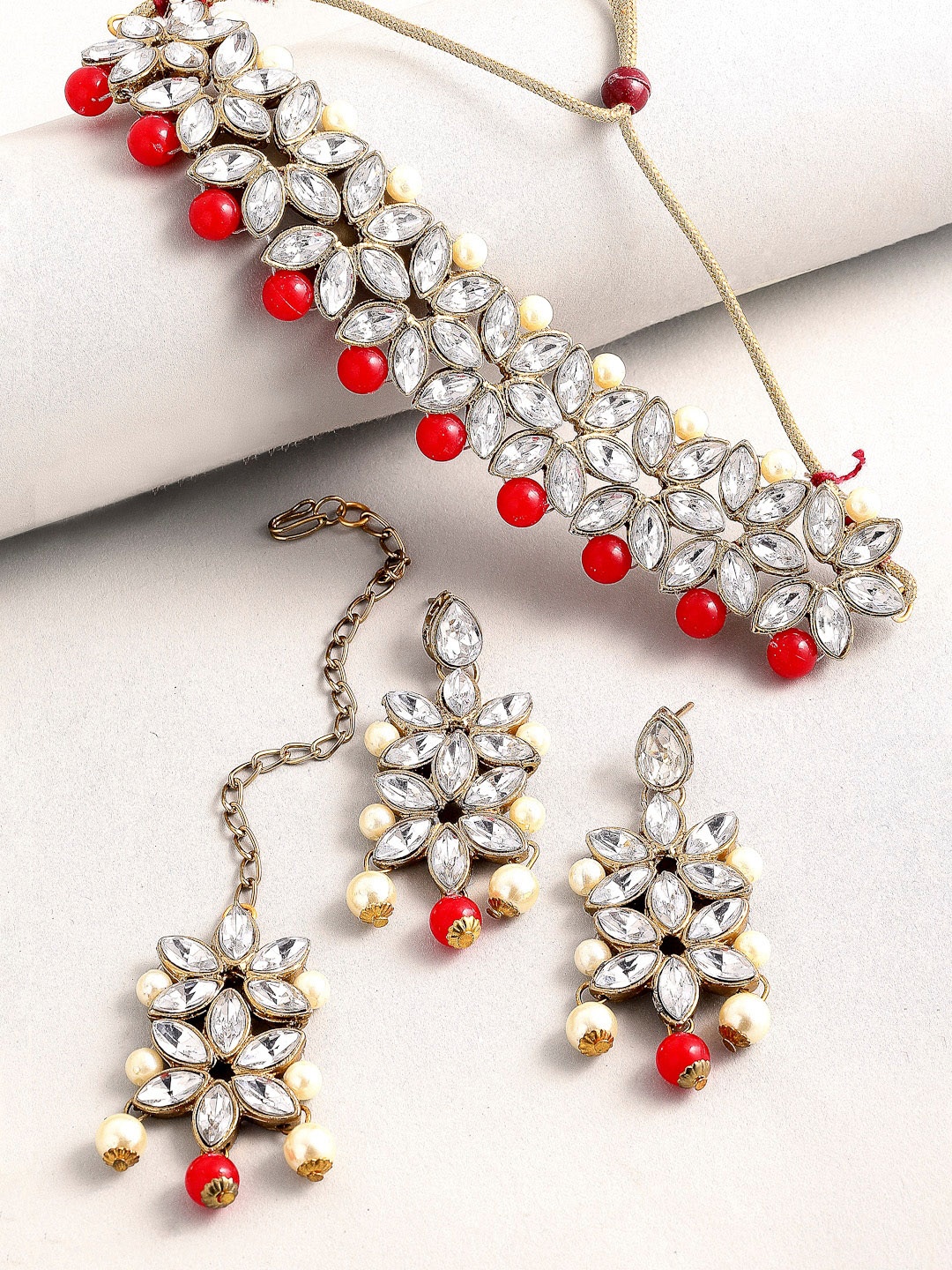 

ZENEME Gold-Plated Stone-Studded Jewelry Set