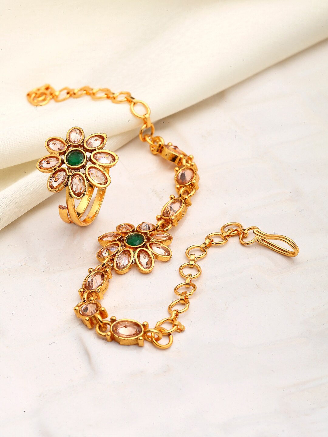 

ZENEME Women Green Studded & Gold-Plated Charm Bracelet