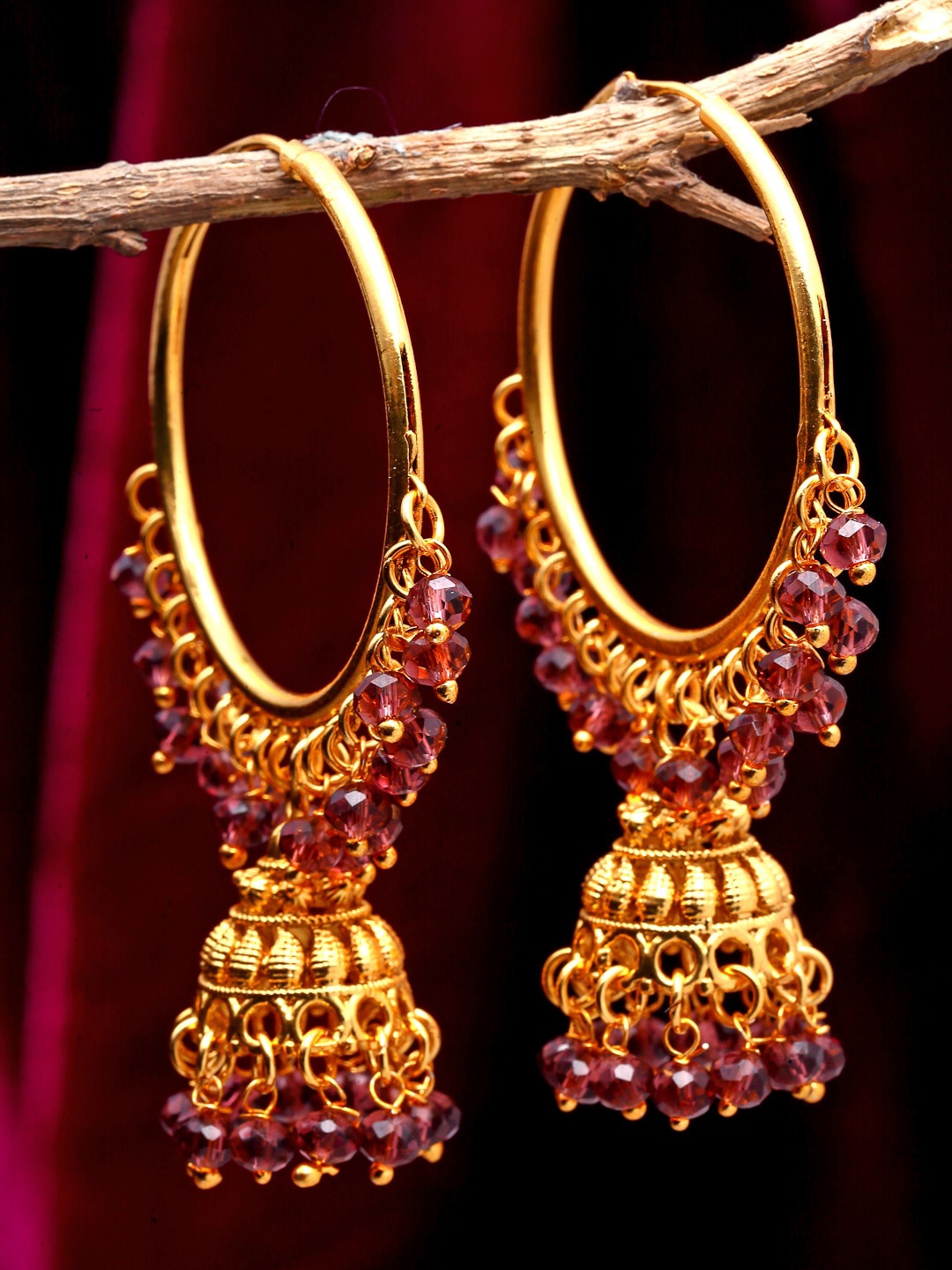 

ZENEME Maroon Dome Shaped Jhumkas Earrings