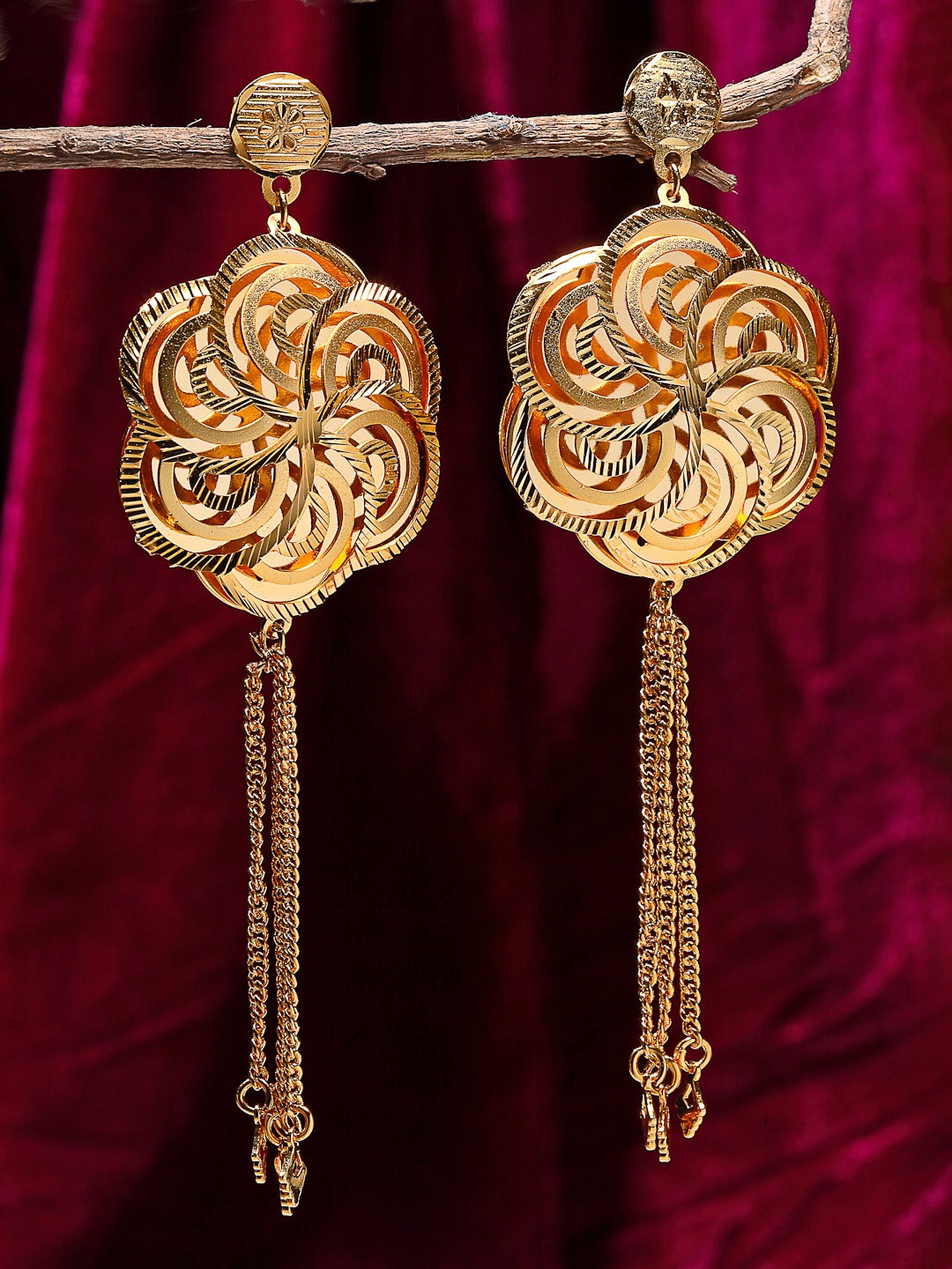 

ZENEME Gold-Toned Floral Drop Earrings