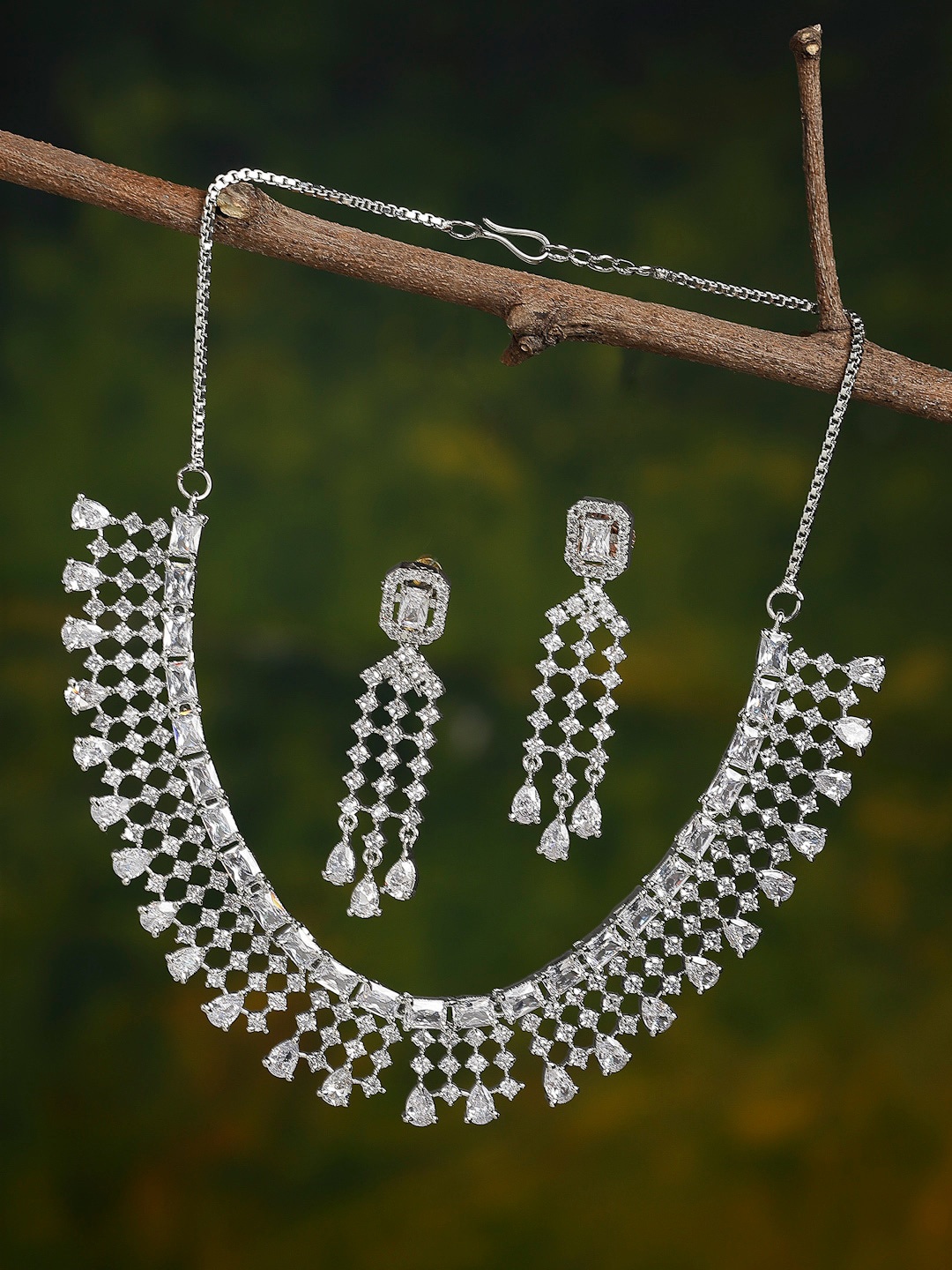 

ZENEME Women Silver-Plated White AD-Studded Jewellery Set