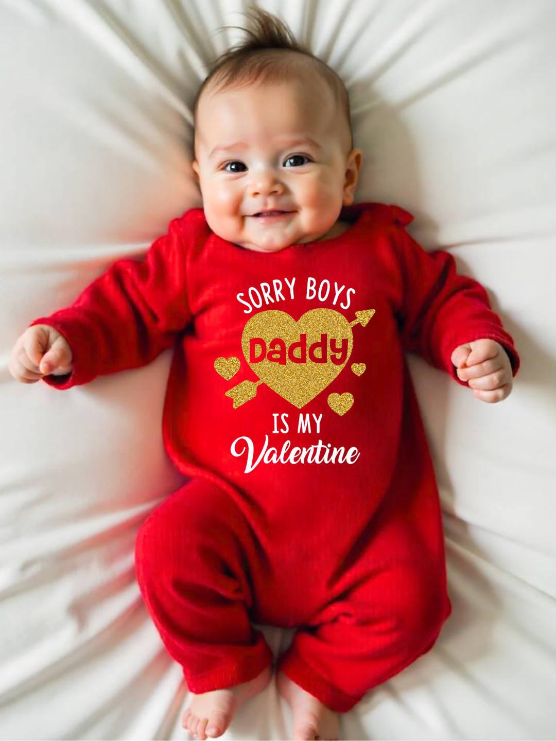 

KNITROOT Kids Red & White Printed Daddy is My Valentine Bodysuit