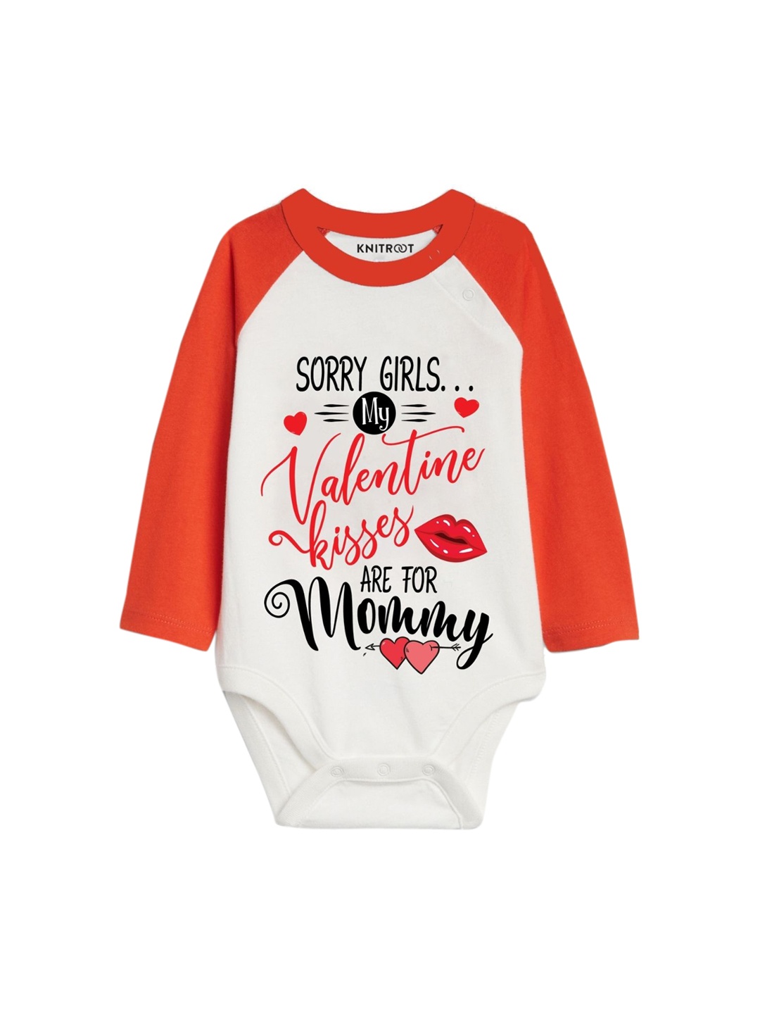 

KNITROOT Unisex Kids White & Red Typography Romper