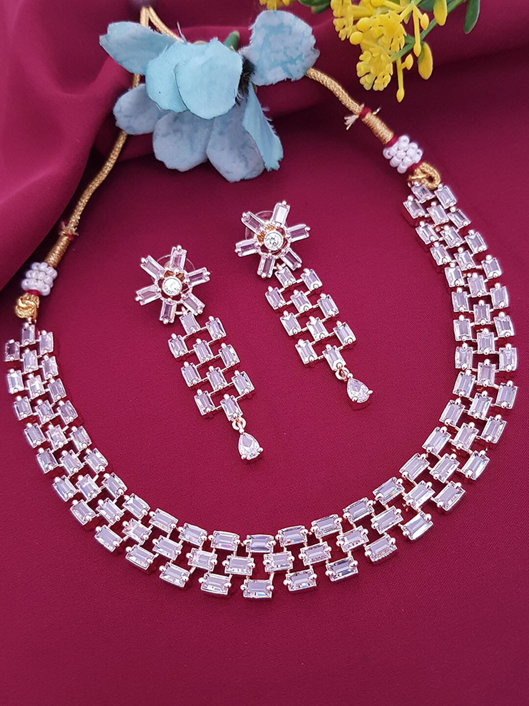 

GRIIHAM Gold-Plated White American Diamond Studded Jewellery Set