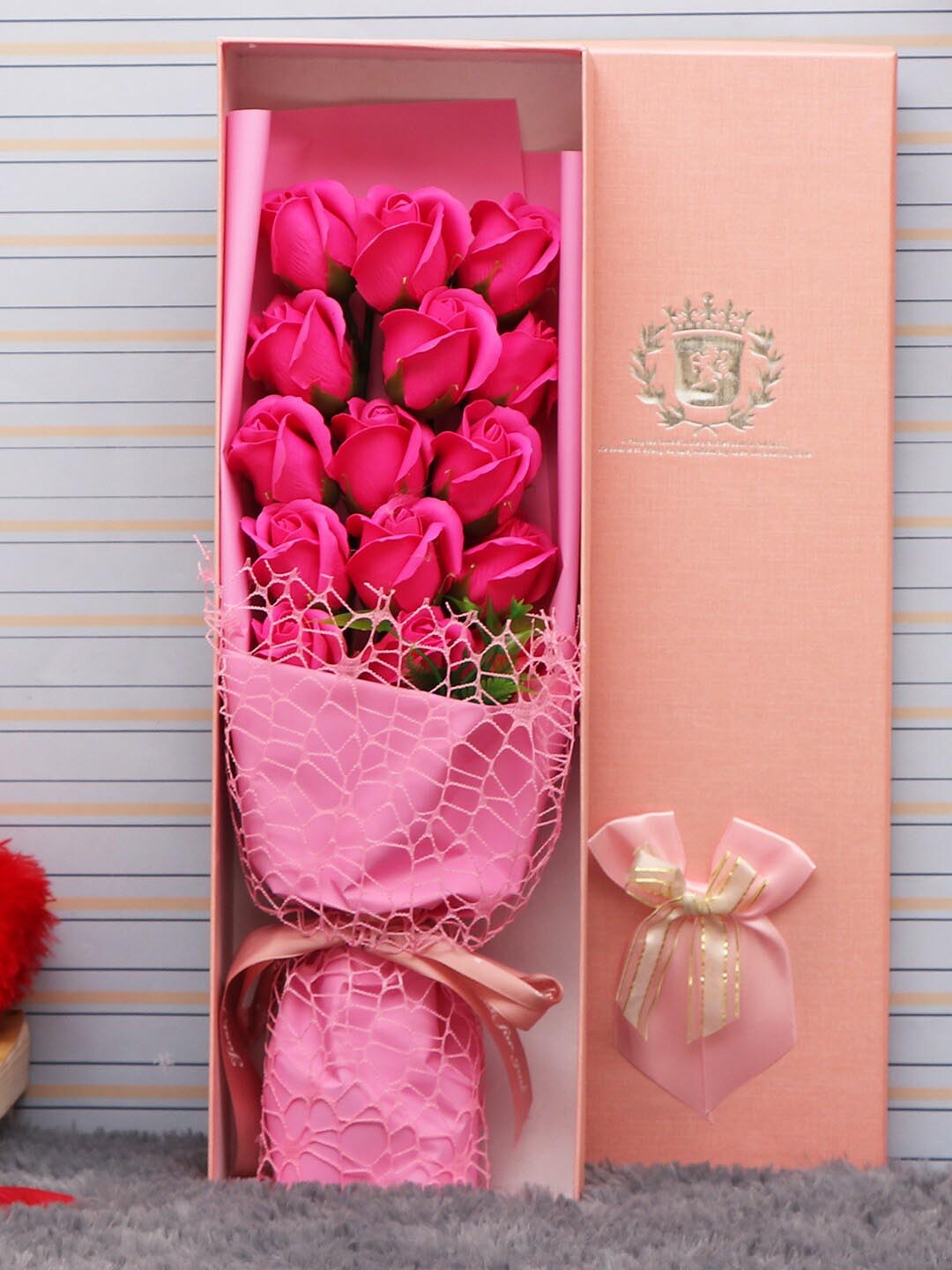 

TIED RIBBONS Pink Valentine Artificial Silk Rose Special Gift Flower Bouquet