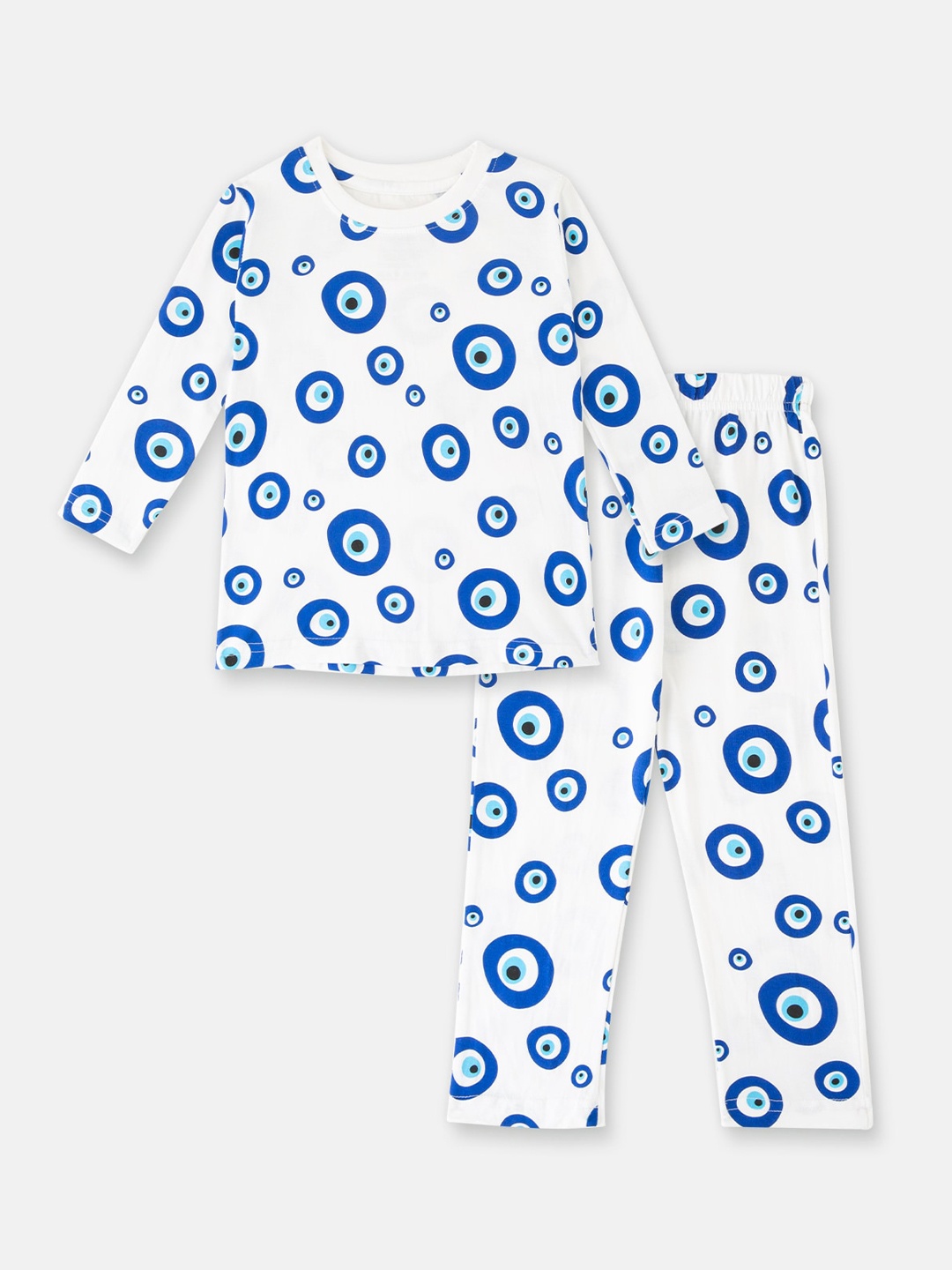 

Cuddles for Cubs Kids White & Blue Printed Night Suits