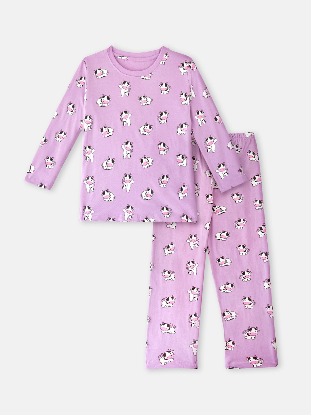 

Cuddles for Cubs Unisex Kids Lavender Printed Night suit