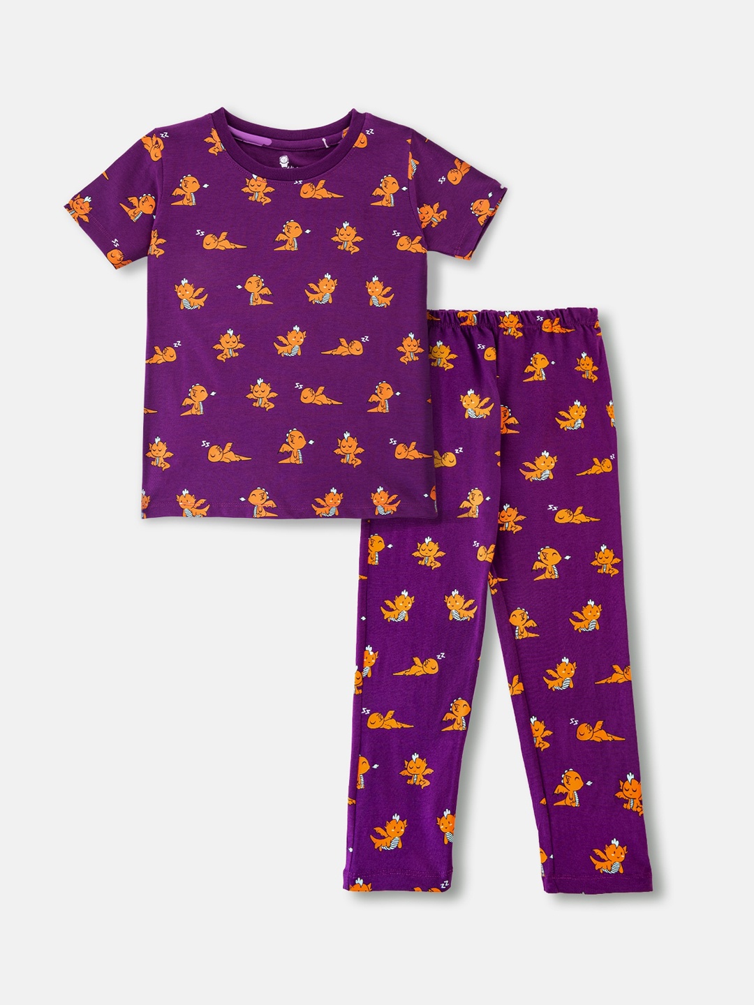 

Cuddles for Cubs Unisex Kids Purple & Orange Printed Night suit