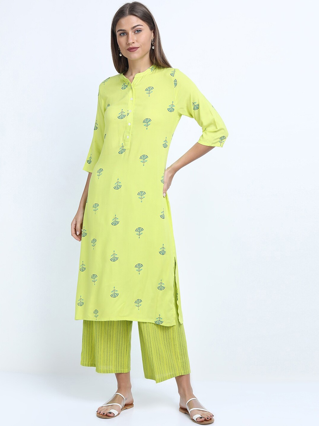 

Vishudh Women Lime Green Ethnic Motifs Printed Kurta