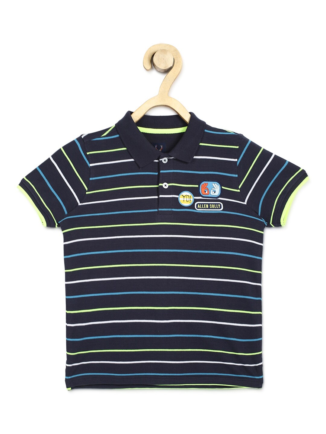 

Allen Solly Junior Boys Navy Blue Striped Polo Collar T-shirt