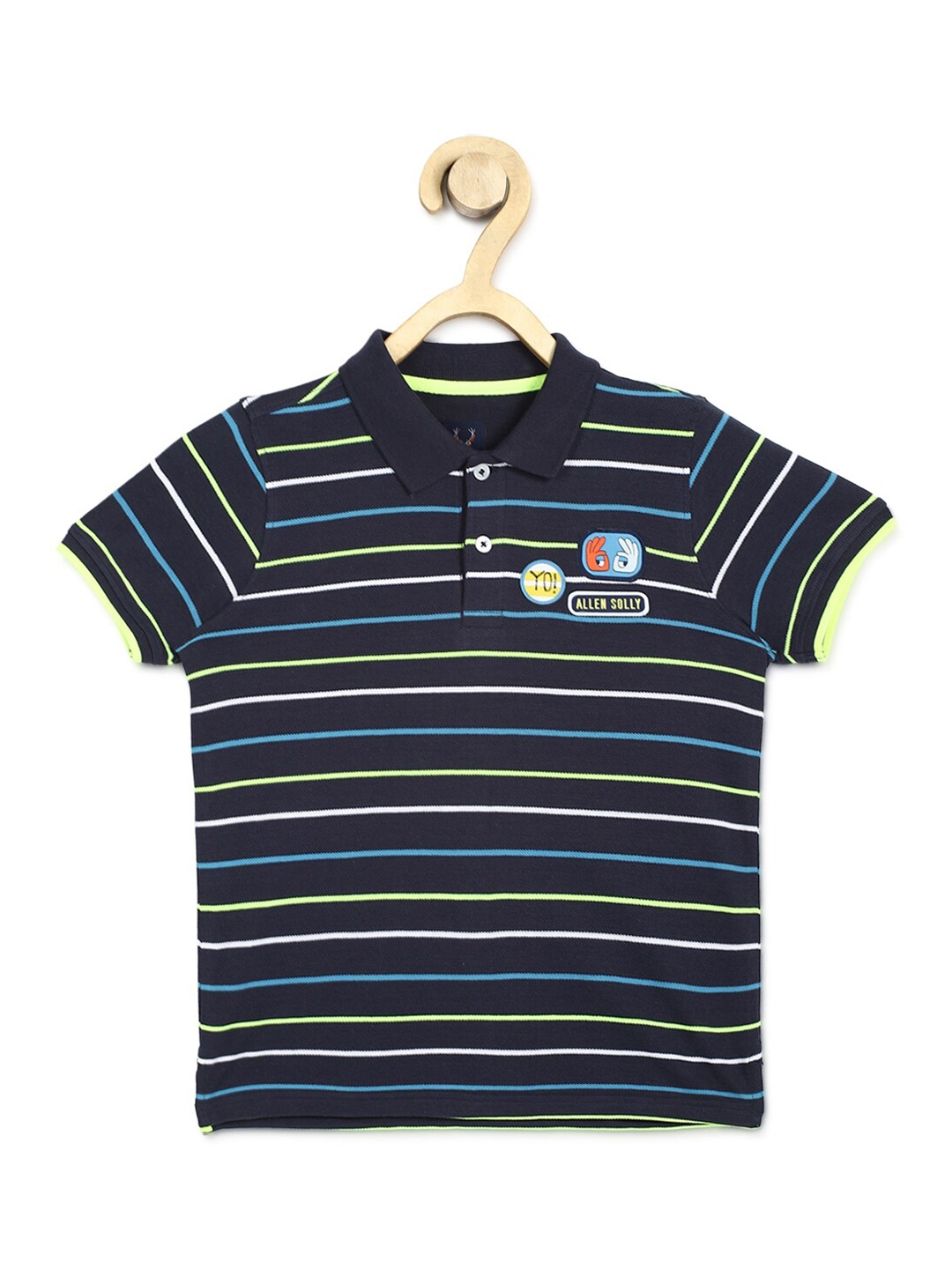 

Allen Solly Junior Boys Navy Blue Striped Polo Collar T-shirt